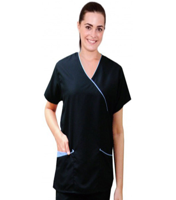 Microfiber Women's Mock Wrap Scrub Top - 3 Pockets, Half Sleeve