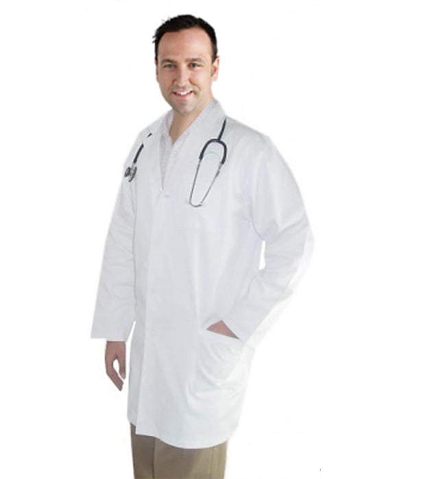Twill labcoat unisex full sleeve with plastic buttons 3 pocket solid pleated