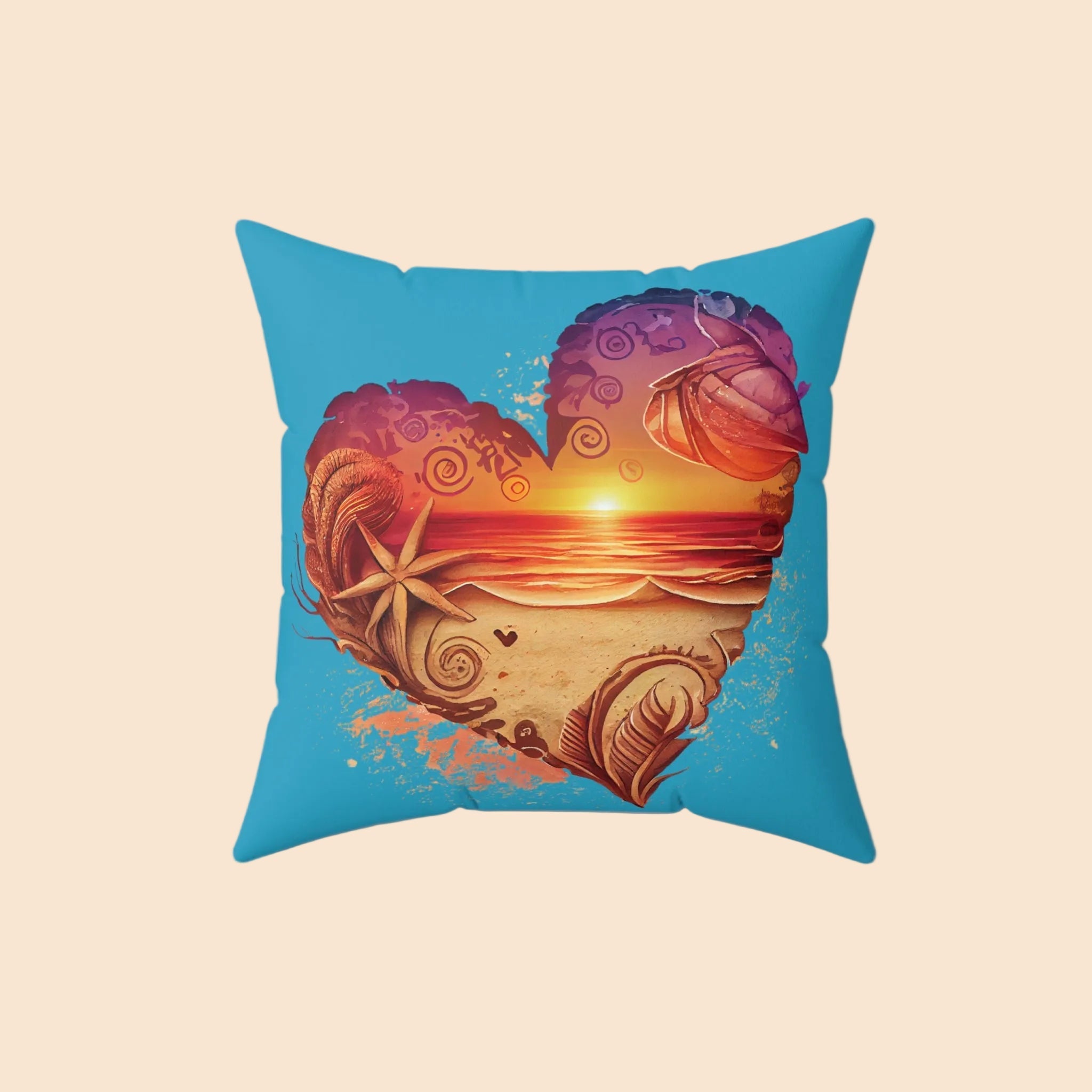 Beach Love Decorative Pillow - Sunset Heart Print