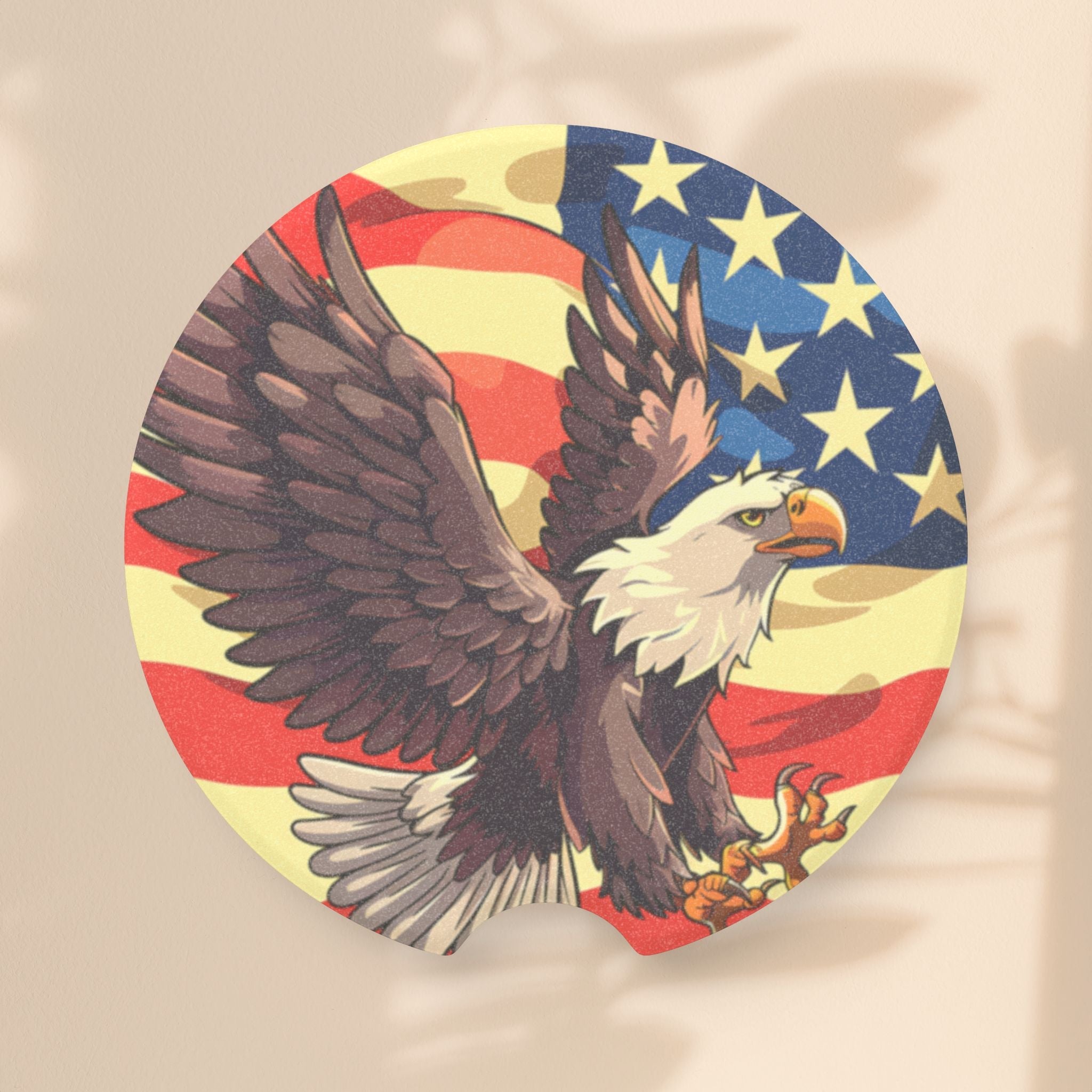 Patriotic Eagle Soapstone Car Coaster - USA Flag Design