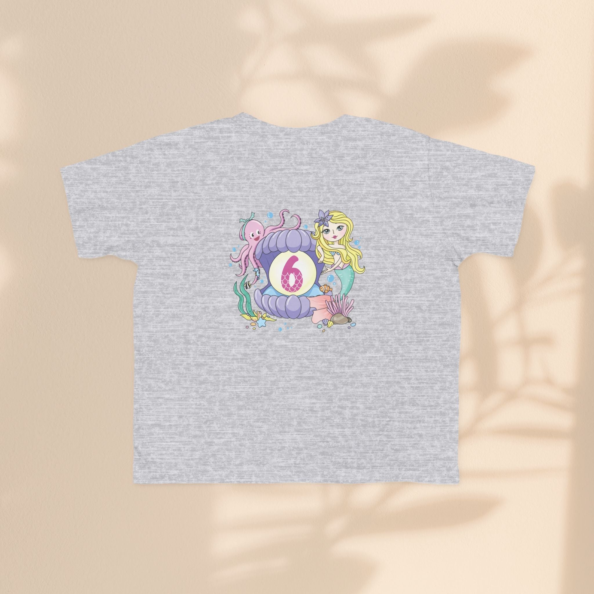 Age 6 Toddler Tee with Mermaid & Octopus Design - Birthday Celebration