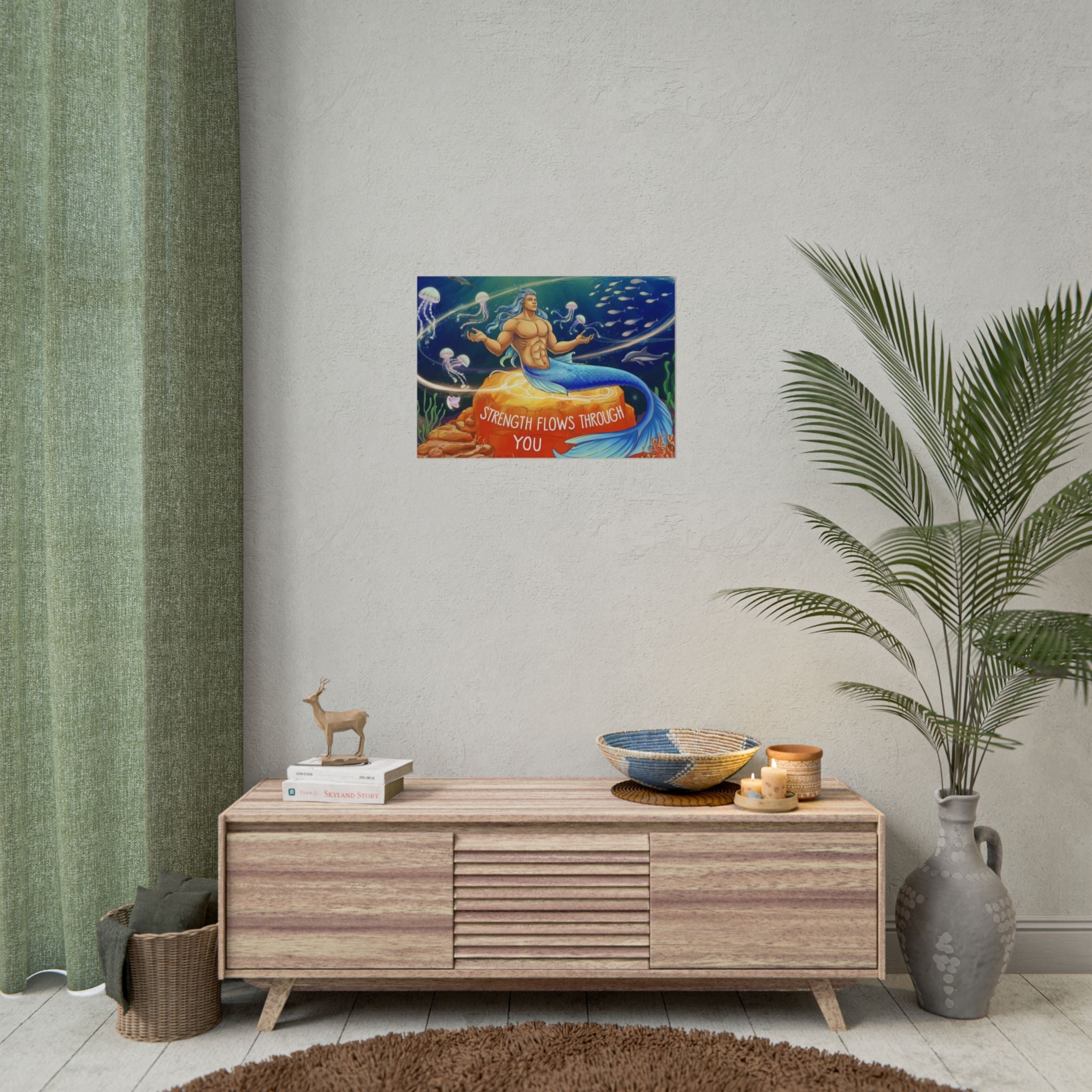 Inspirational Merman Rolled Poster - 'Strength Flows Through You' Artwork for Ocean Lovers