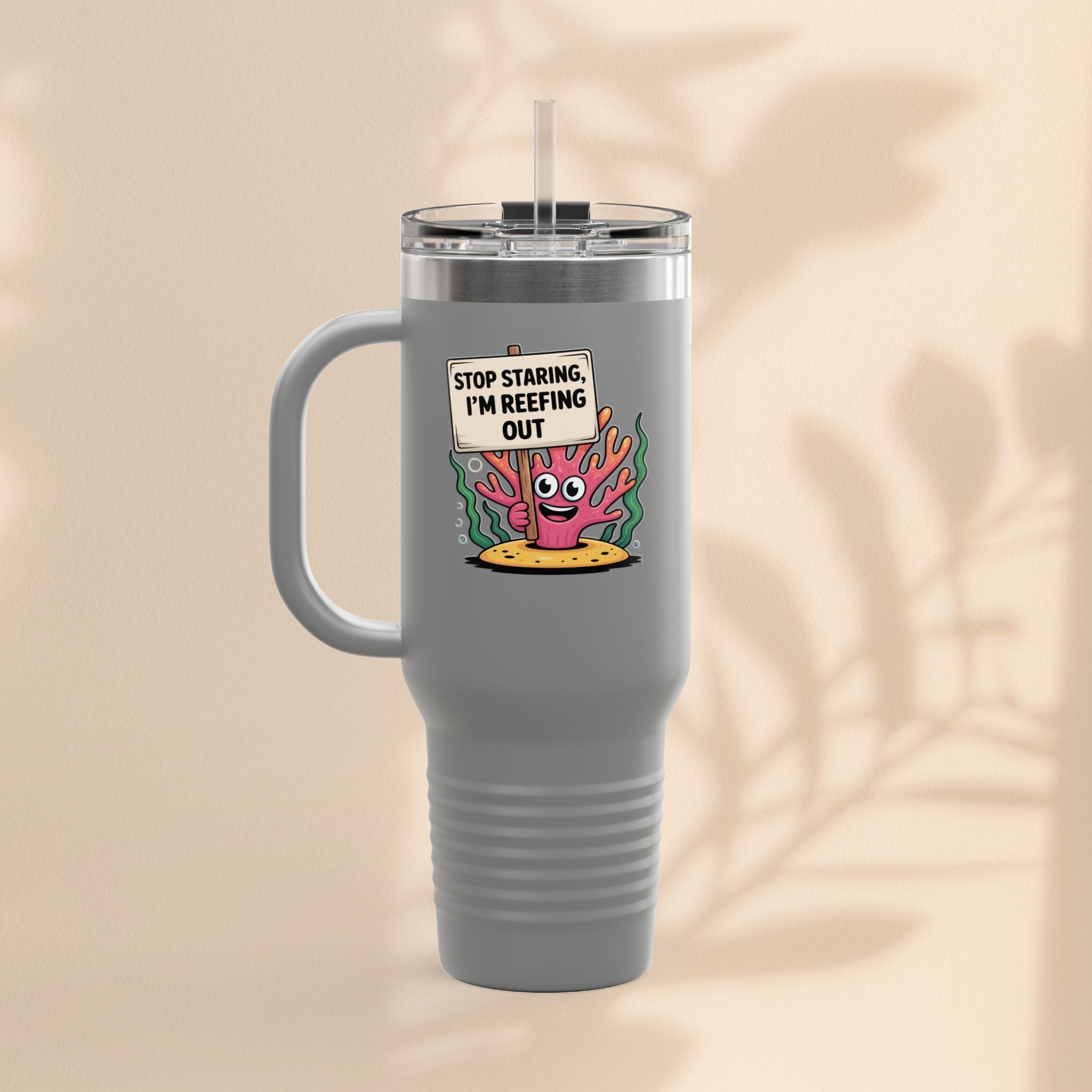 Colorful Coral Reef Insulated Travel Mug - Stop Staring, I'm Reefing Out!