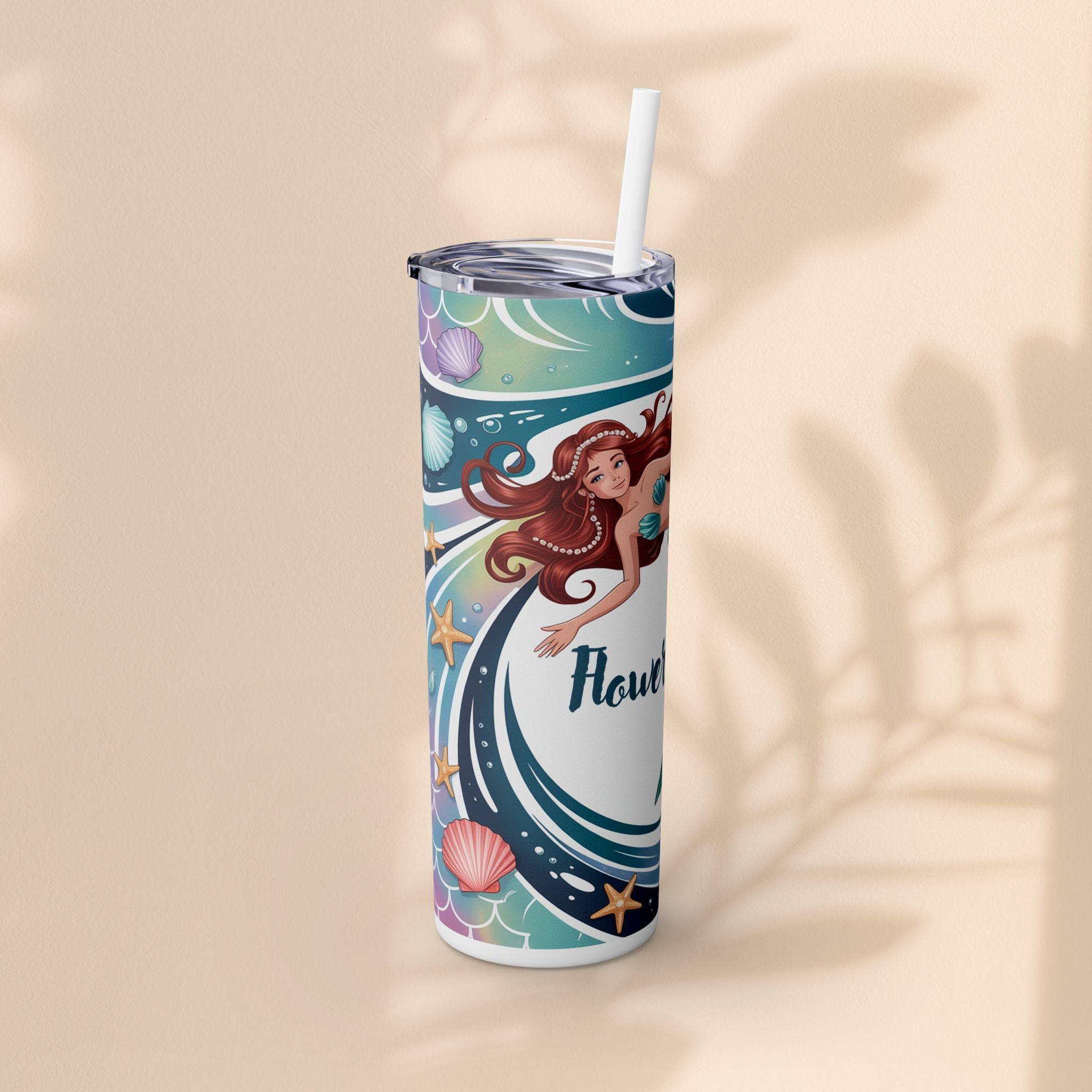 Mermaid Skinny Tumbler, Perfect for Flower Girls, Beach Days, Bachelorette Parties, Travel Mugs, Gift for Ocean Lovers