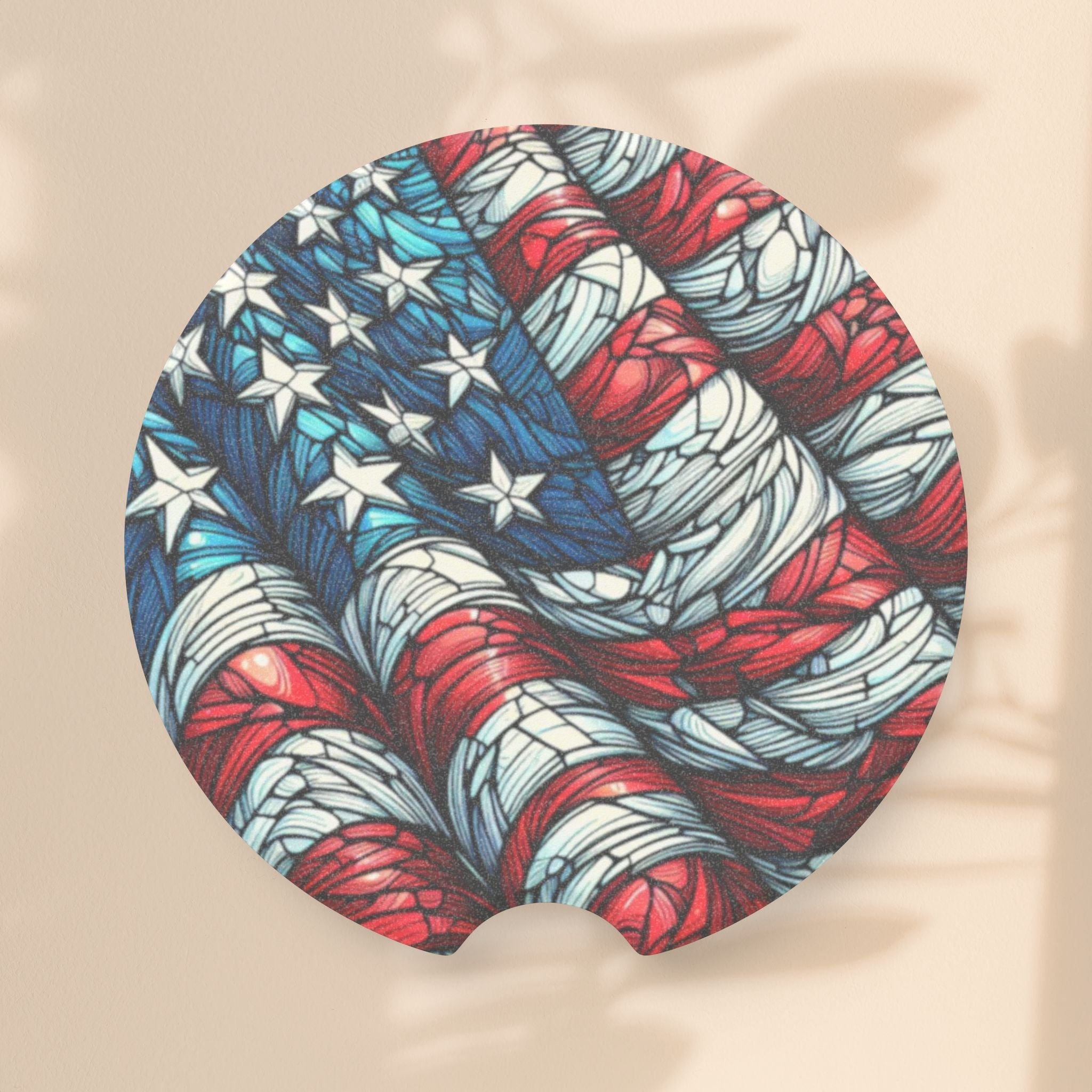 Patriotic Soapstone Car Coaster - American Flag Design