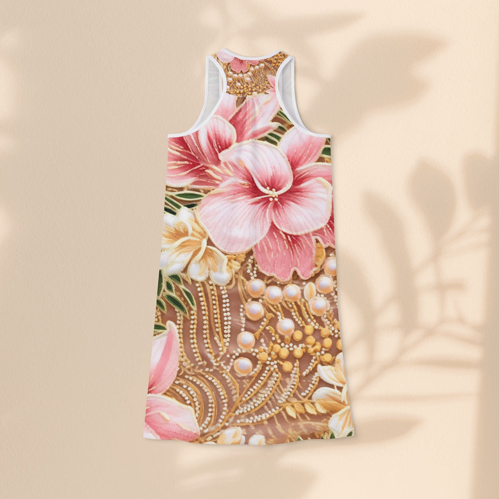 Hawaii Flowers Summer Racerback Dress, Beachwear, Vacation Dress, Bohemian Style, Wedding Guest Outfit, Garden Party Dress
