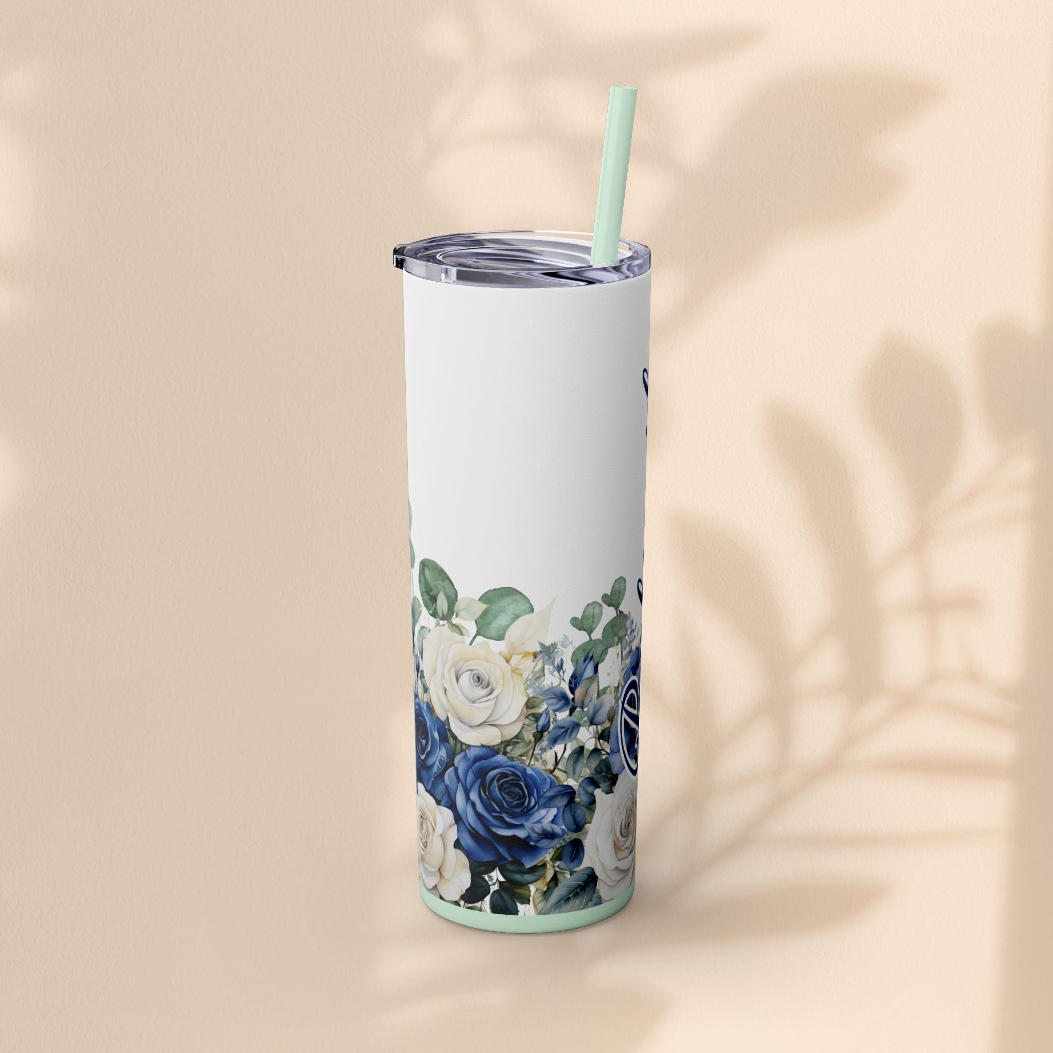 Bridesmaid Skinny Tumbler, 20oz Rose Floral Tumbler, Wedding Gift, Bridal Party, Customizable, Floral Tumbler