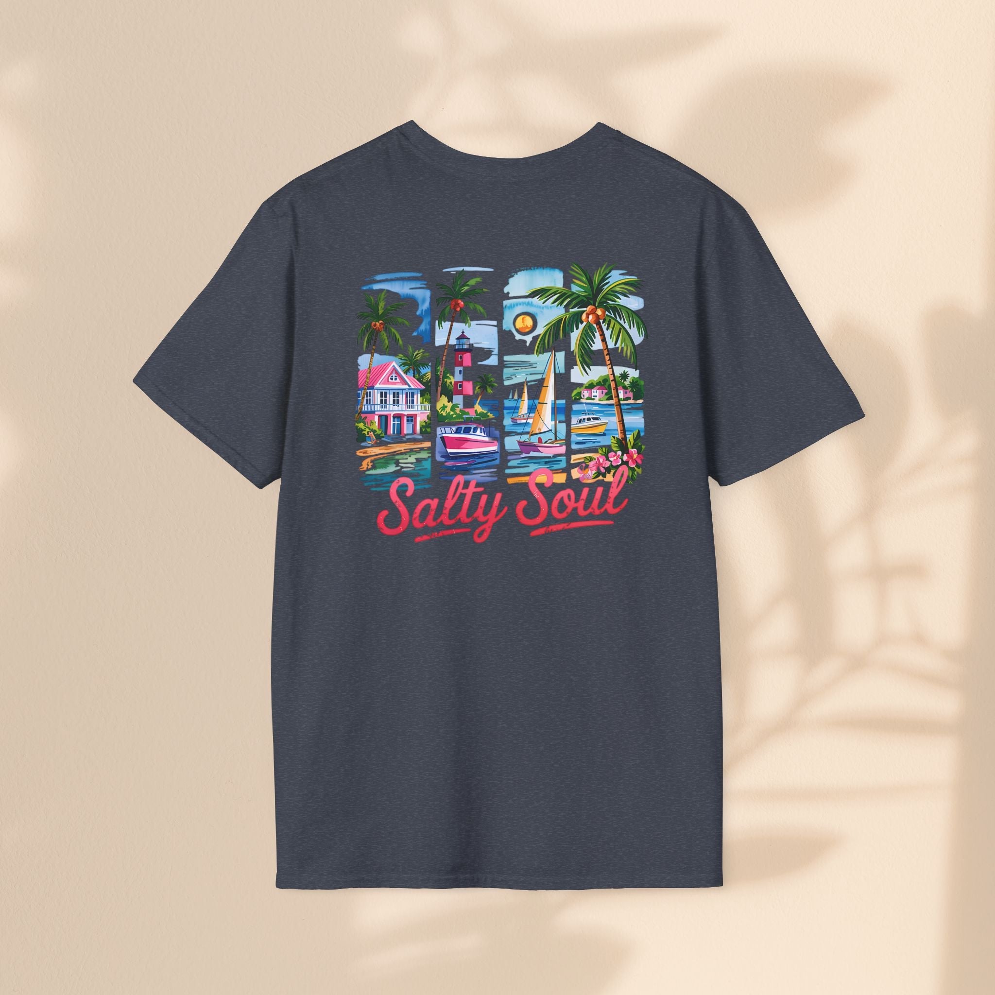 Brush Stroke Salty Soul Unisex Softstyle T-Shirt - Tropical Vibe Tee for Beach Lovers