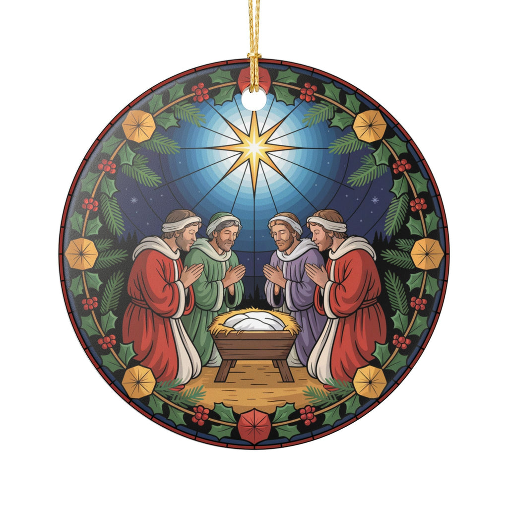 Manger Ceramic Christmas Ornament – Nativity Scene Tree Decoration & Religious Holiday Keepsake