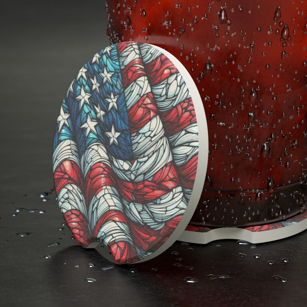 Patriotic Soapstone Car Coaster - American Flag Design