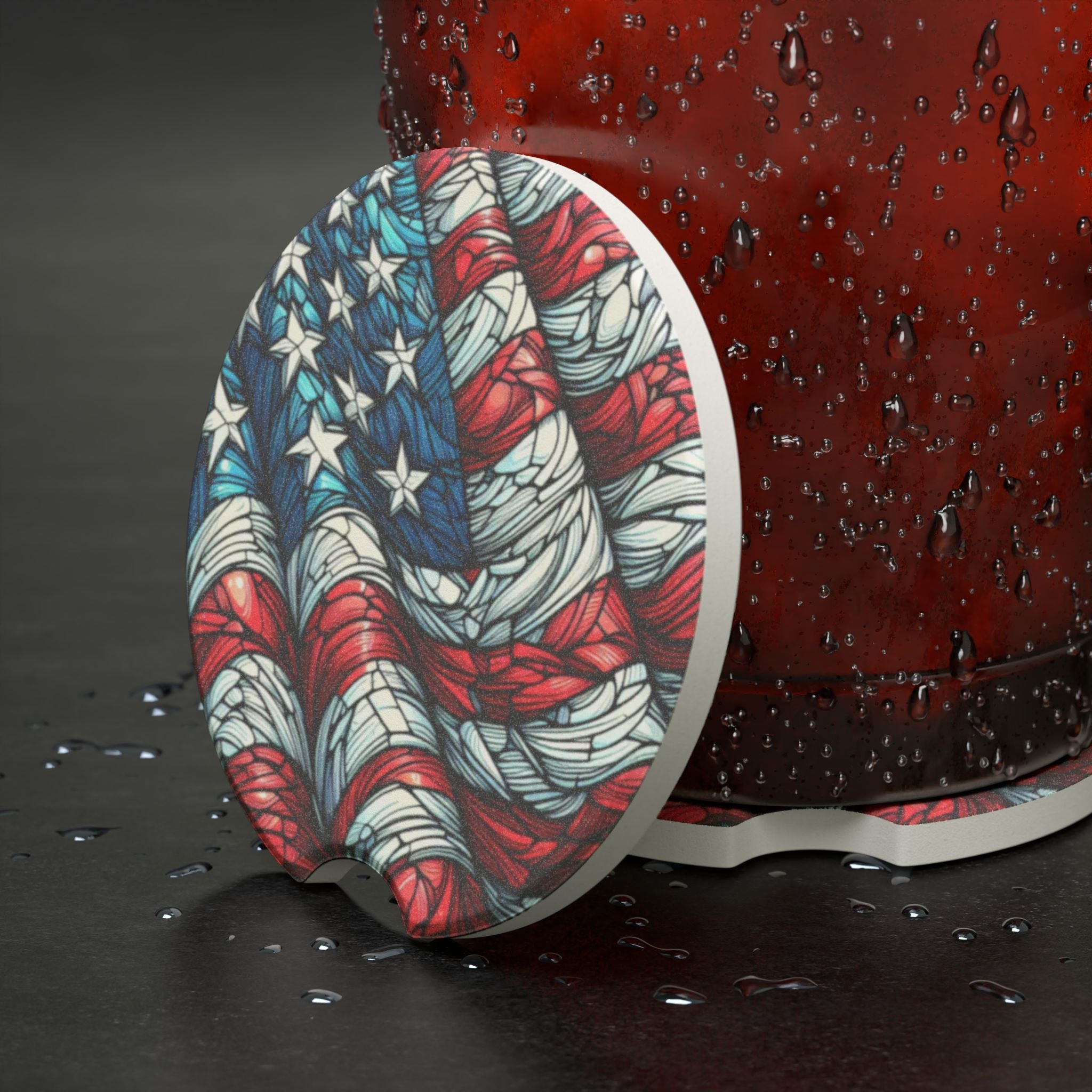 Patriotic Soapstone Car Coaster - American Flag Design