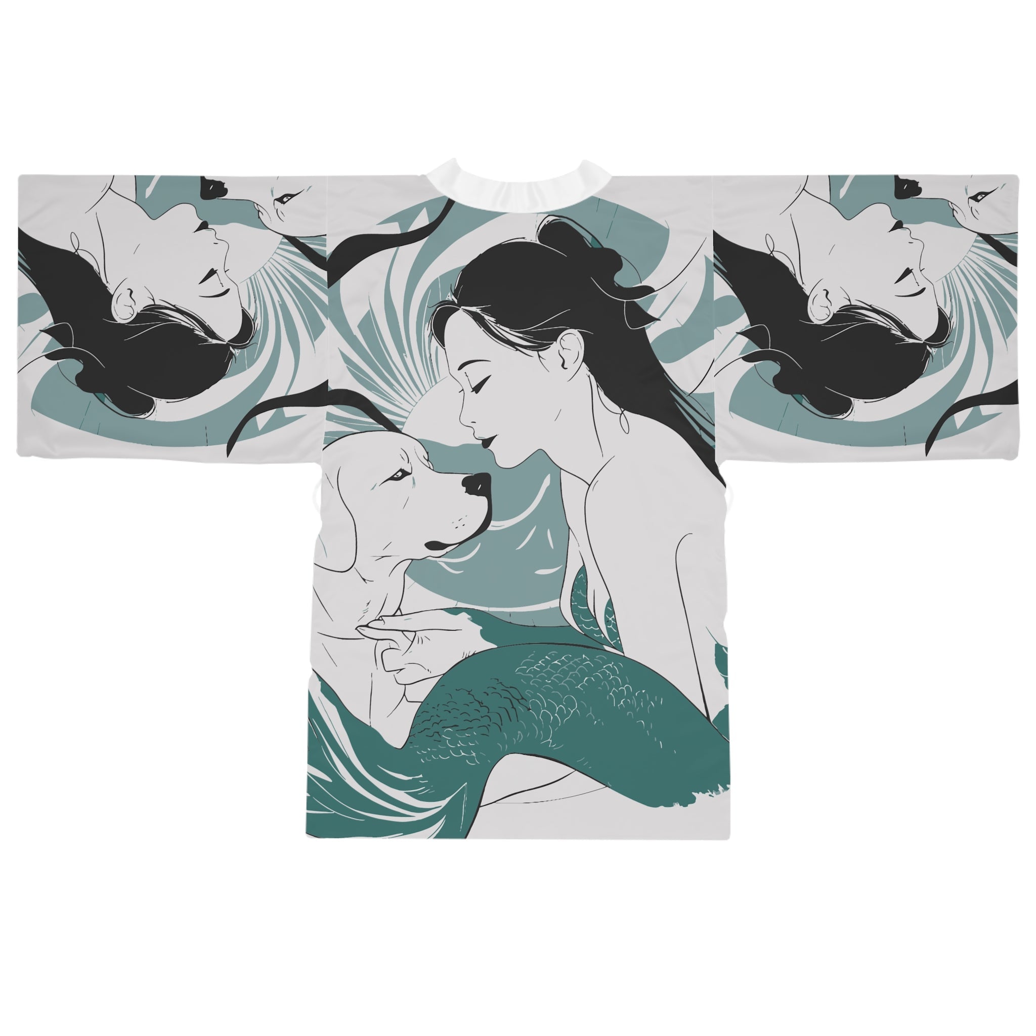 Mermaid with Labrador – Long Sleeve Kimono Robe