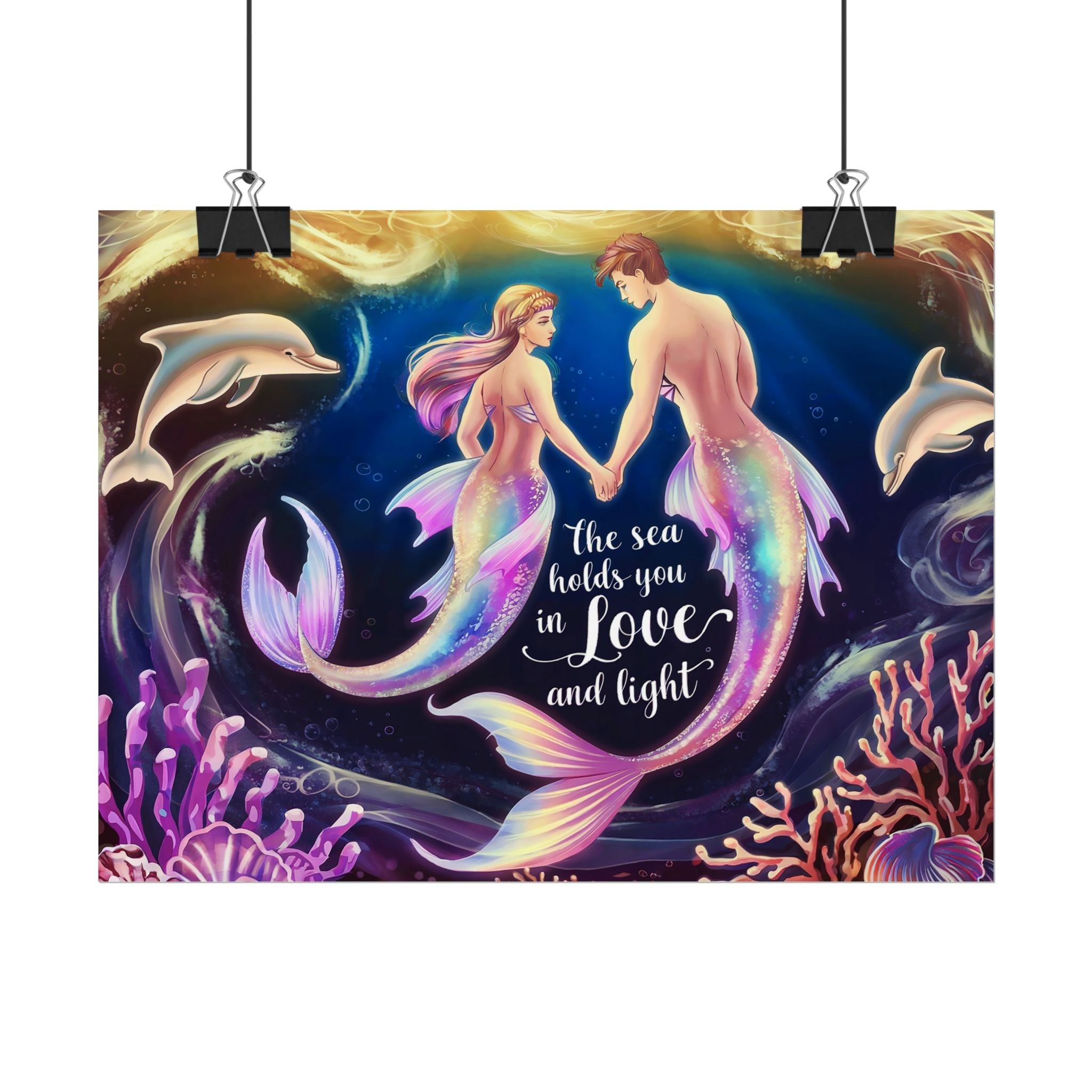 Mermaid Lovers Rolled Poster - Sea Holds You in Love and Light