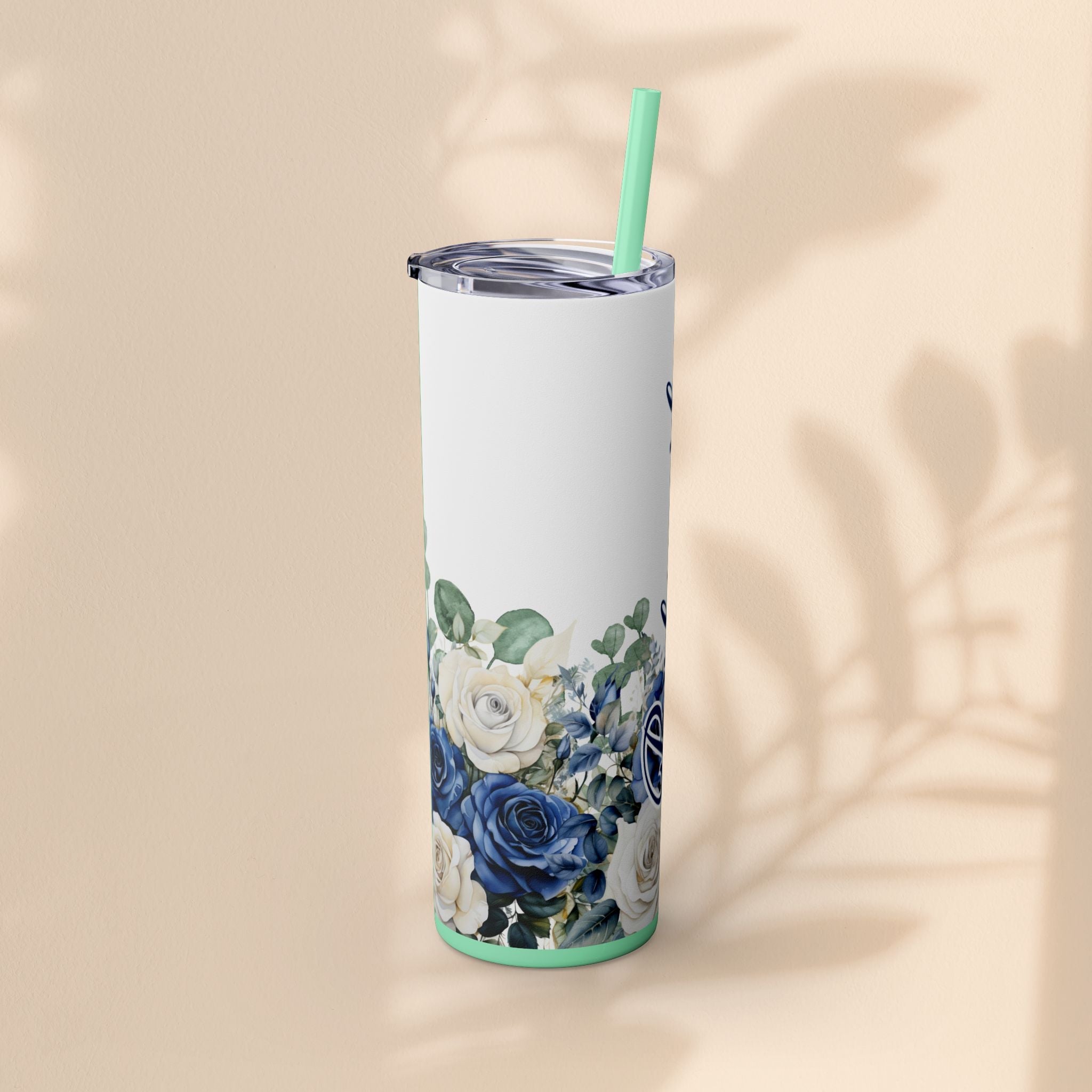 Bridesmaid Skinny Tumbler, 20oz Rose Floral Tumbler, Wedding Gift, Bridal Party, Customizable, Floral Tumbler