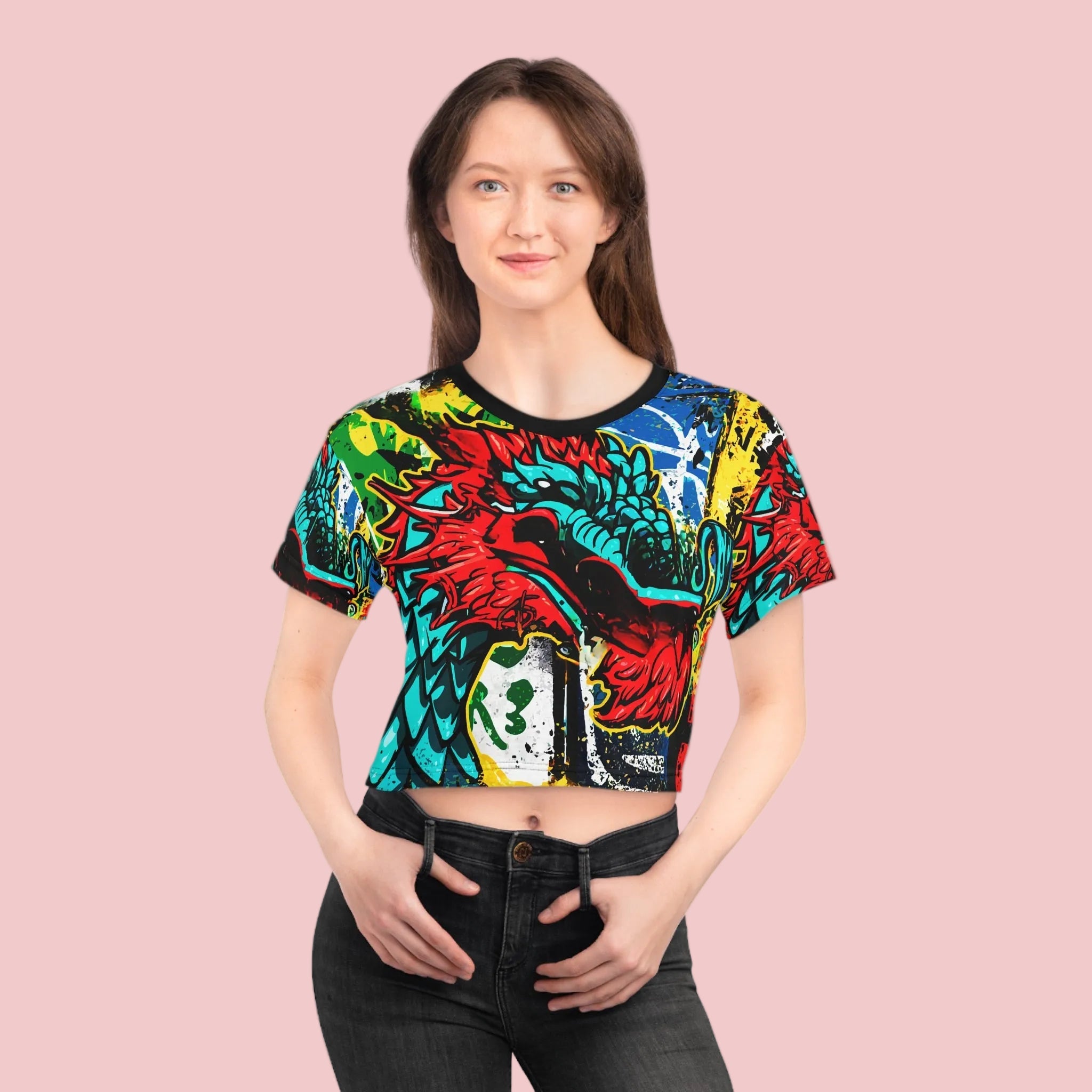 Colorful Street Dragon Graphic Crop Tee