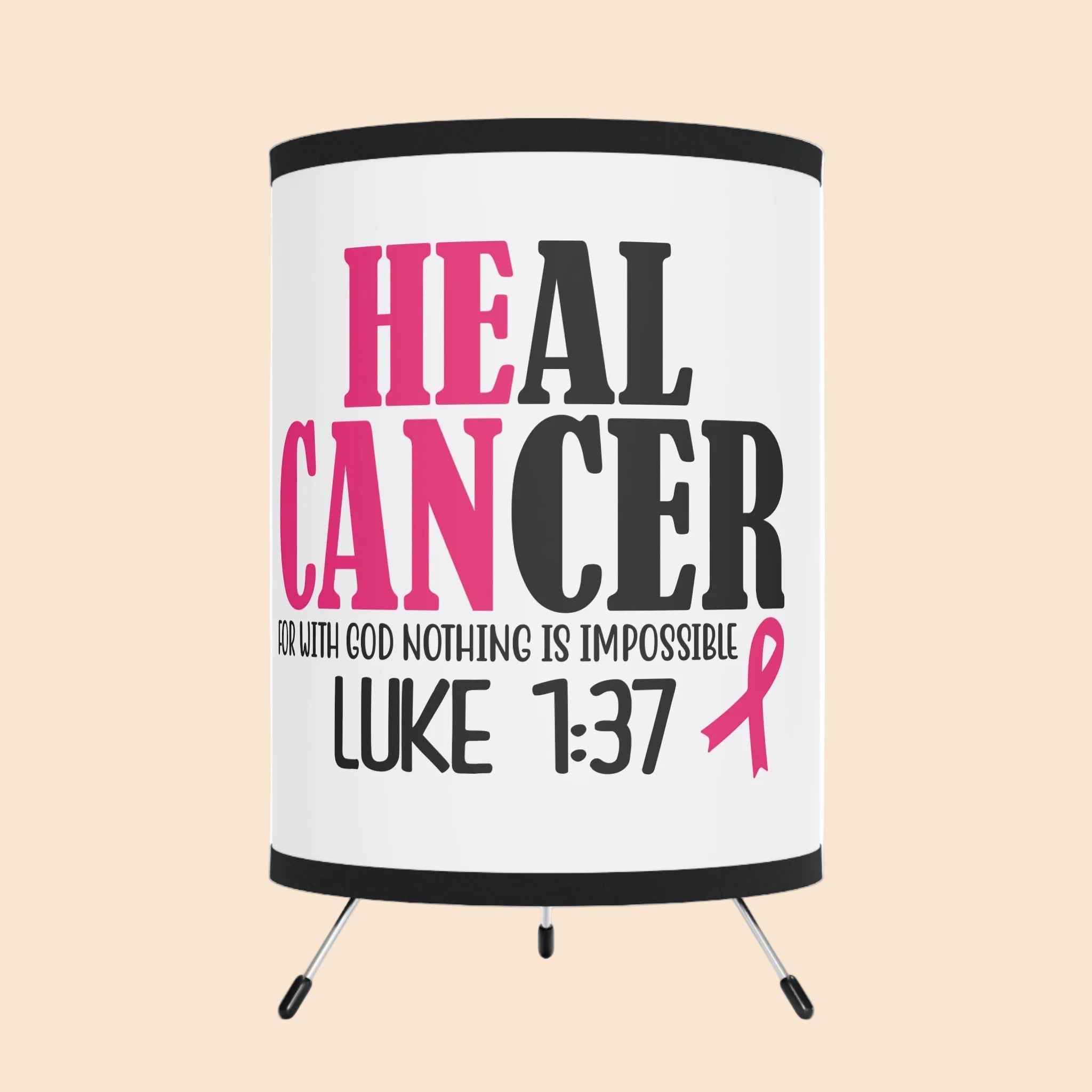 Inspirational Tripod Lamp - "Heal Cancer" Design with Luke 1:37