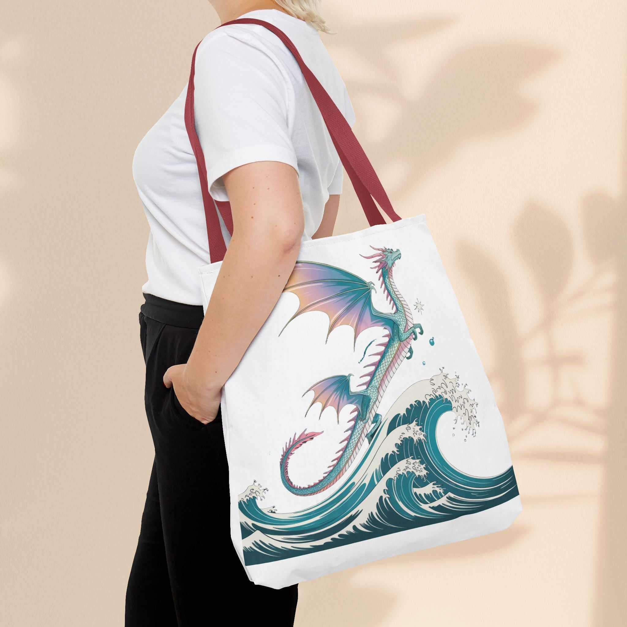 Dragons and Waves Tote Bag, Dragon Lovers Gift