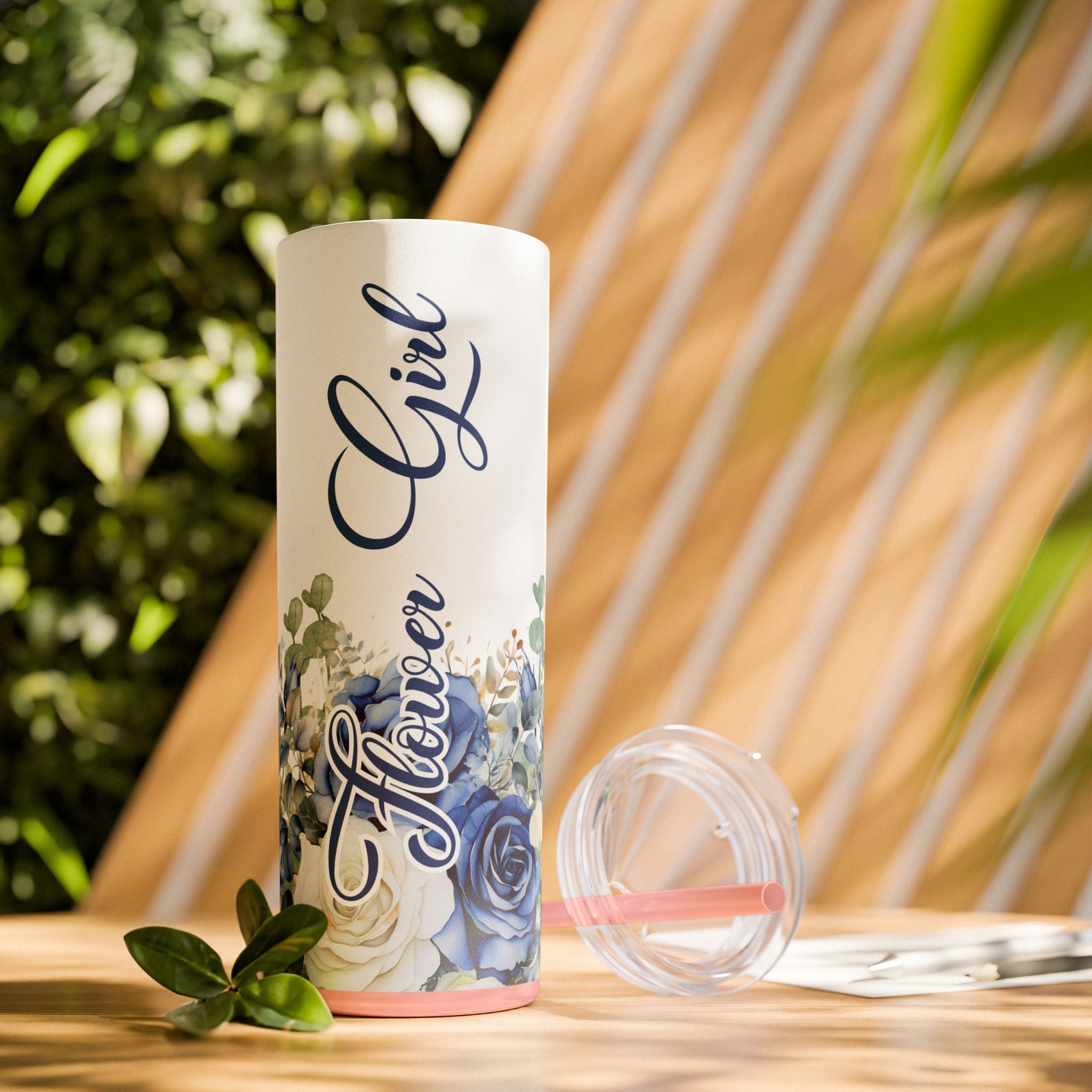 Flower Girl Skinny Tumbler with Straw, 20oz – Perfect Bridal Party Gift, Wedding Favor, Floral Drinkware, Summer Hydration