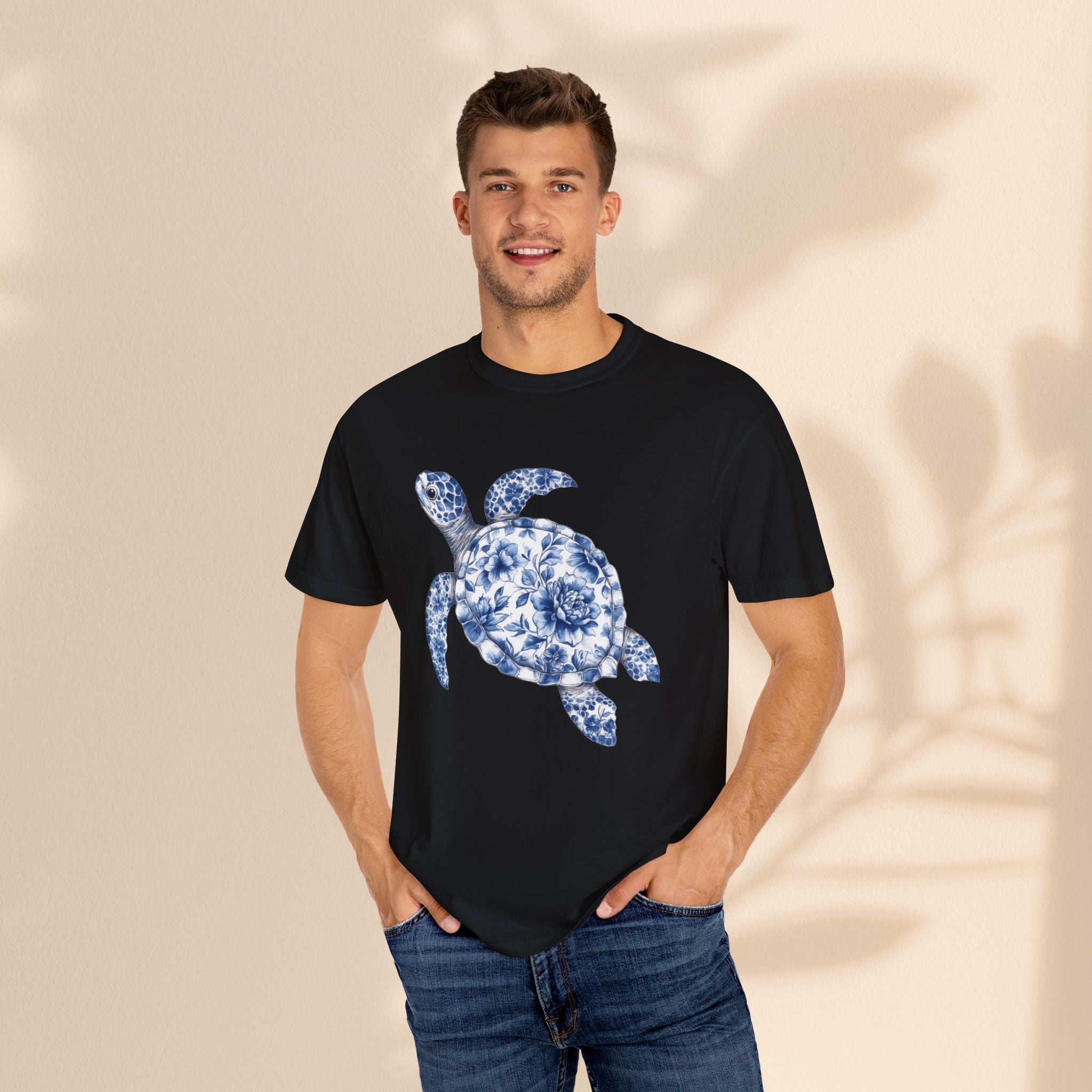 Blue Toile Turtle Unisex T-Shirt - Eco-Friendly Summer Style