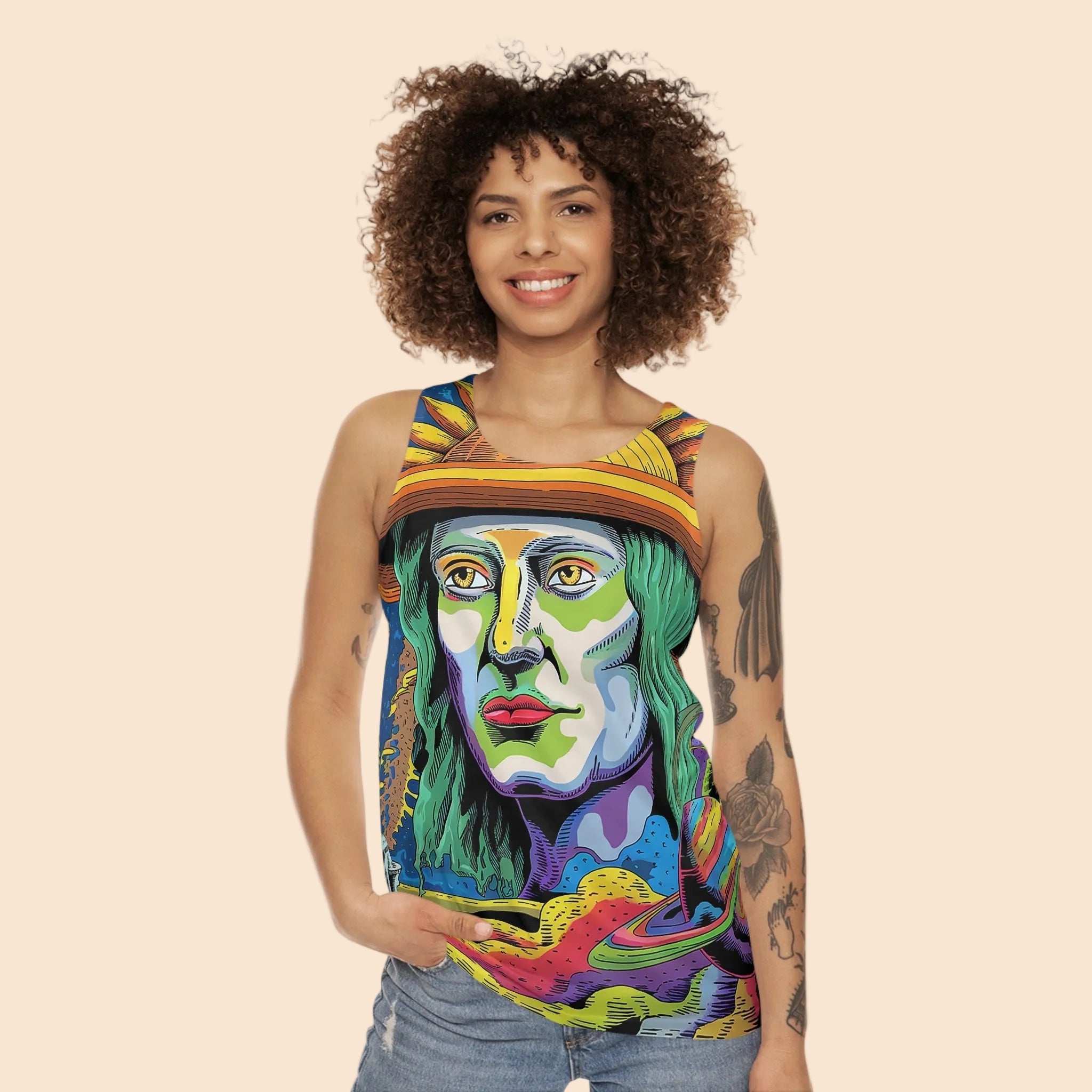 Cosmic Vibes Unisex Tank Top - Retro Space Design