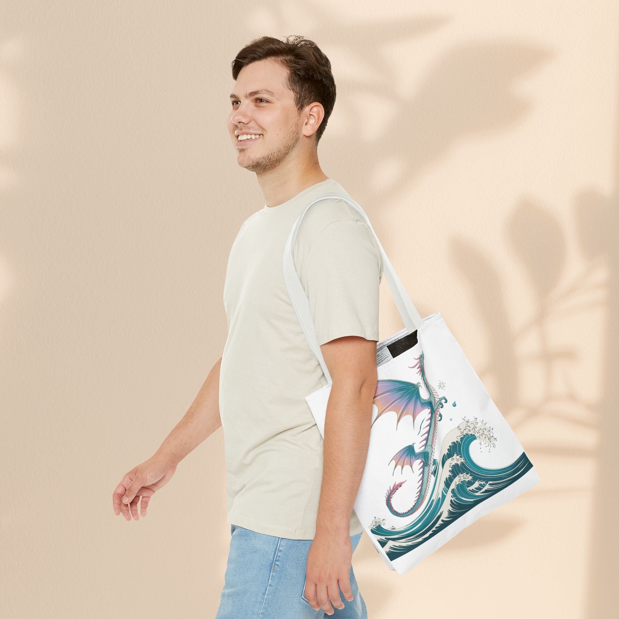 Dragons and Waves Tote Bag, Dragon Lovers Gift