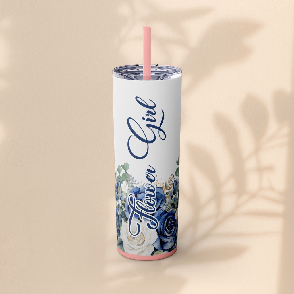 Flower Girl Skinny Tumbler with Straw, 20oz – Perfect Bridal Party Gift, Wedding Favor, Floral Drinkware, Summer Hydration