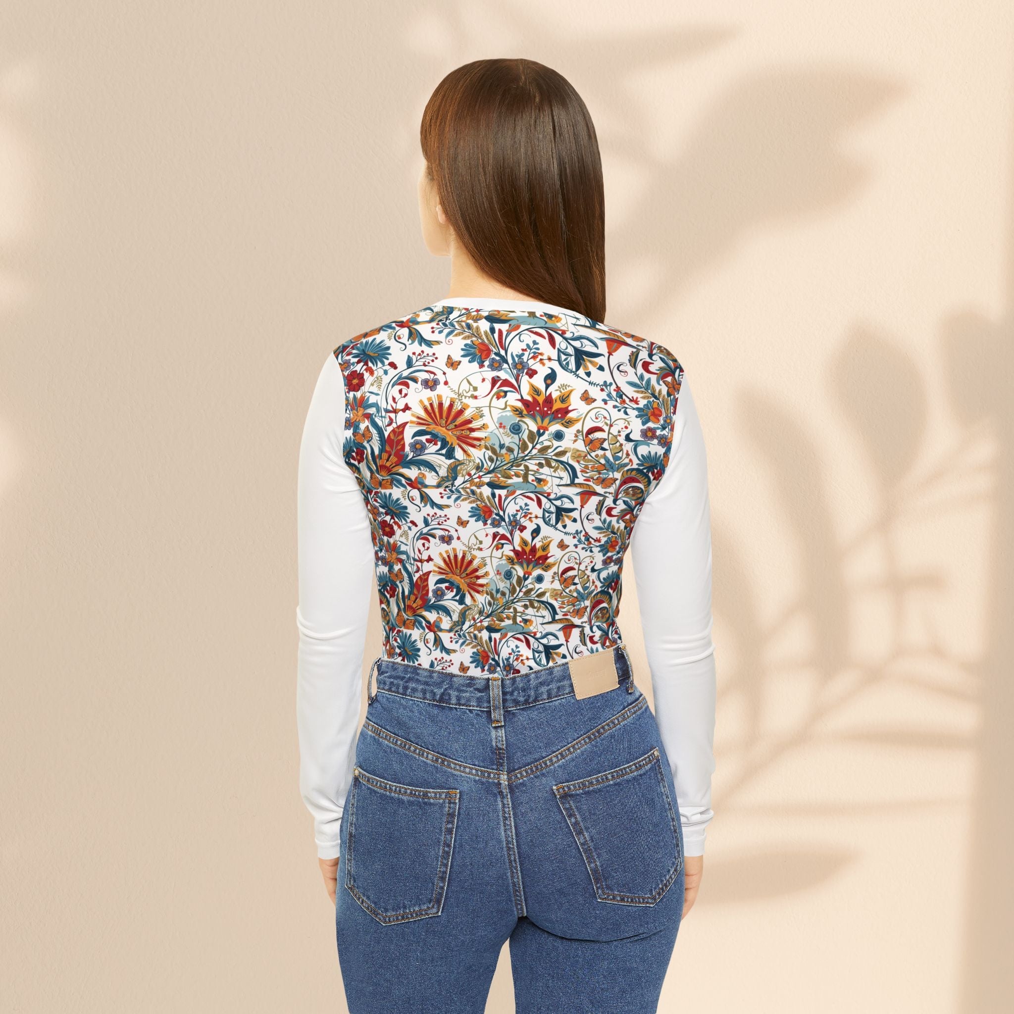 Floral V-Neck Long Sleeve Top — Boho Vintage Garden Print
