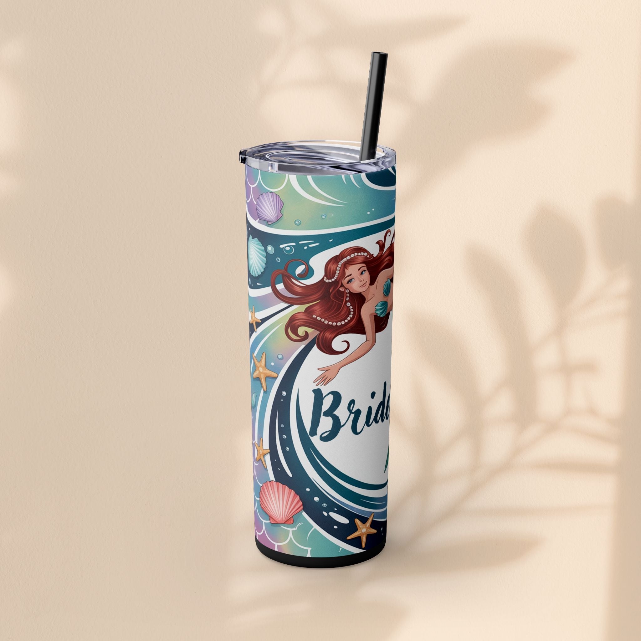 Mermaid Bridesmaid Tumbler, 20oz Skinny Tumbler | Wedding Favor, Bridal Party Gift, Personalized Drinkware, Ocean Theme