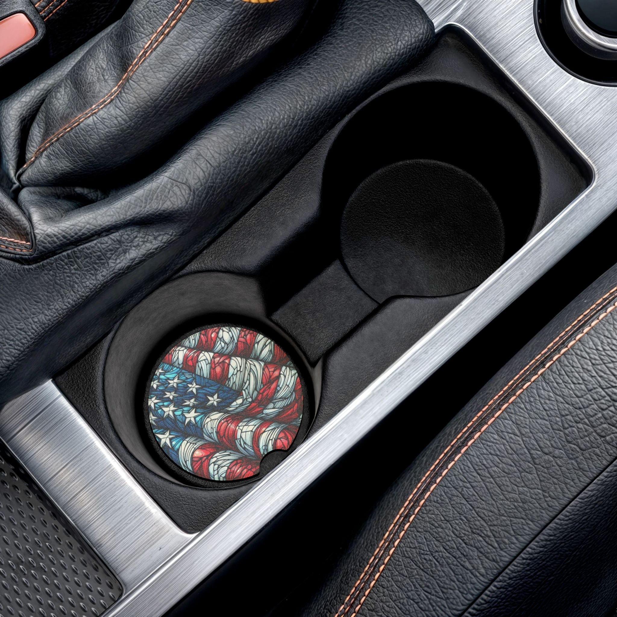 Patriotic Soapstone Car Coaster - American Flag Design
