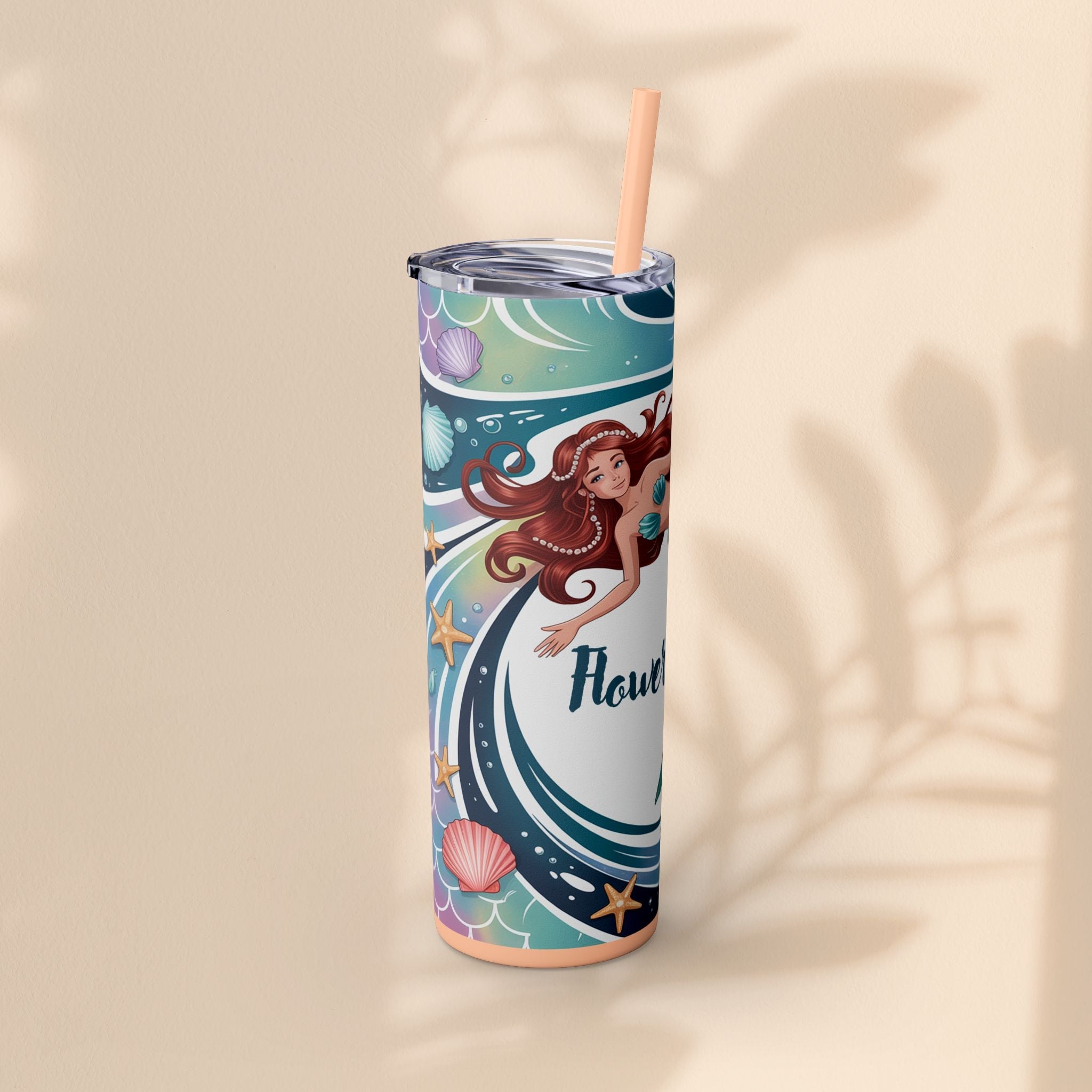 Mermaid Skinny Tumbler, Perfect for Flower Girls, Beach Days, Bachelorette Parties, Travel Mugs, Gift for Ocean Lovers
