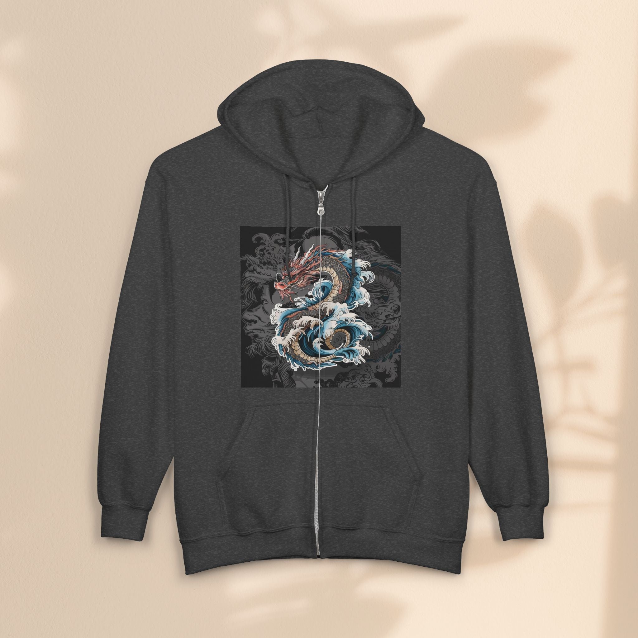 Dragon Wave Zip Hoodie - Unisex Heavy Blend Zip Up