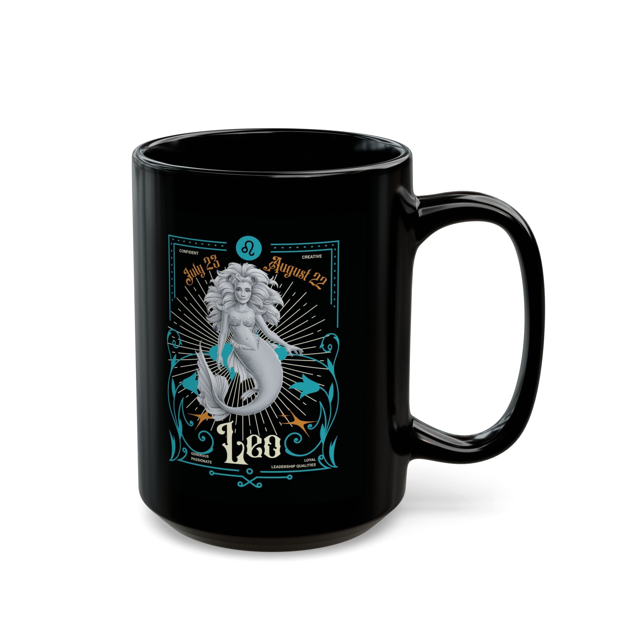 Mermaid Leo Black Mug – 11oz & 15oz Zodiac Gift