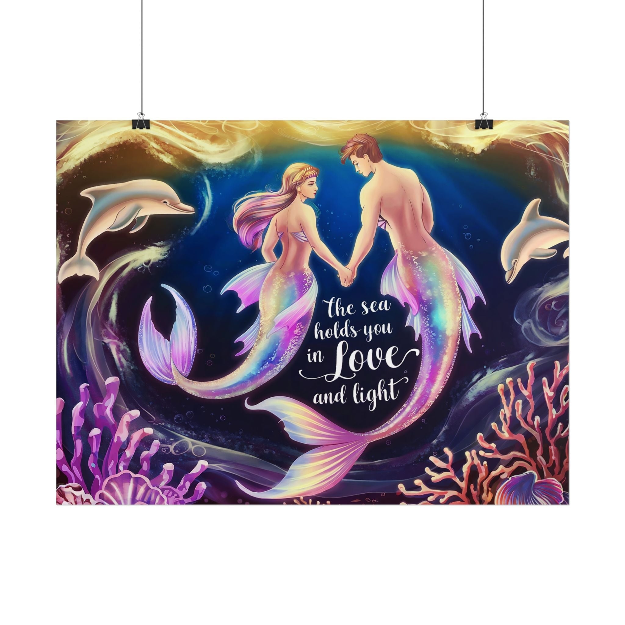 Mermaid Lovers Rolled Poster - Sea Holds You in Love and Light