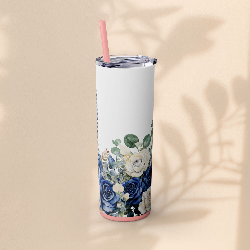 Bridesmaid Skinny Tumbler, 20oz Rose Floral Tumbler, Wedding Gift, Bridal Party, Customizable, Floral Tumbler