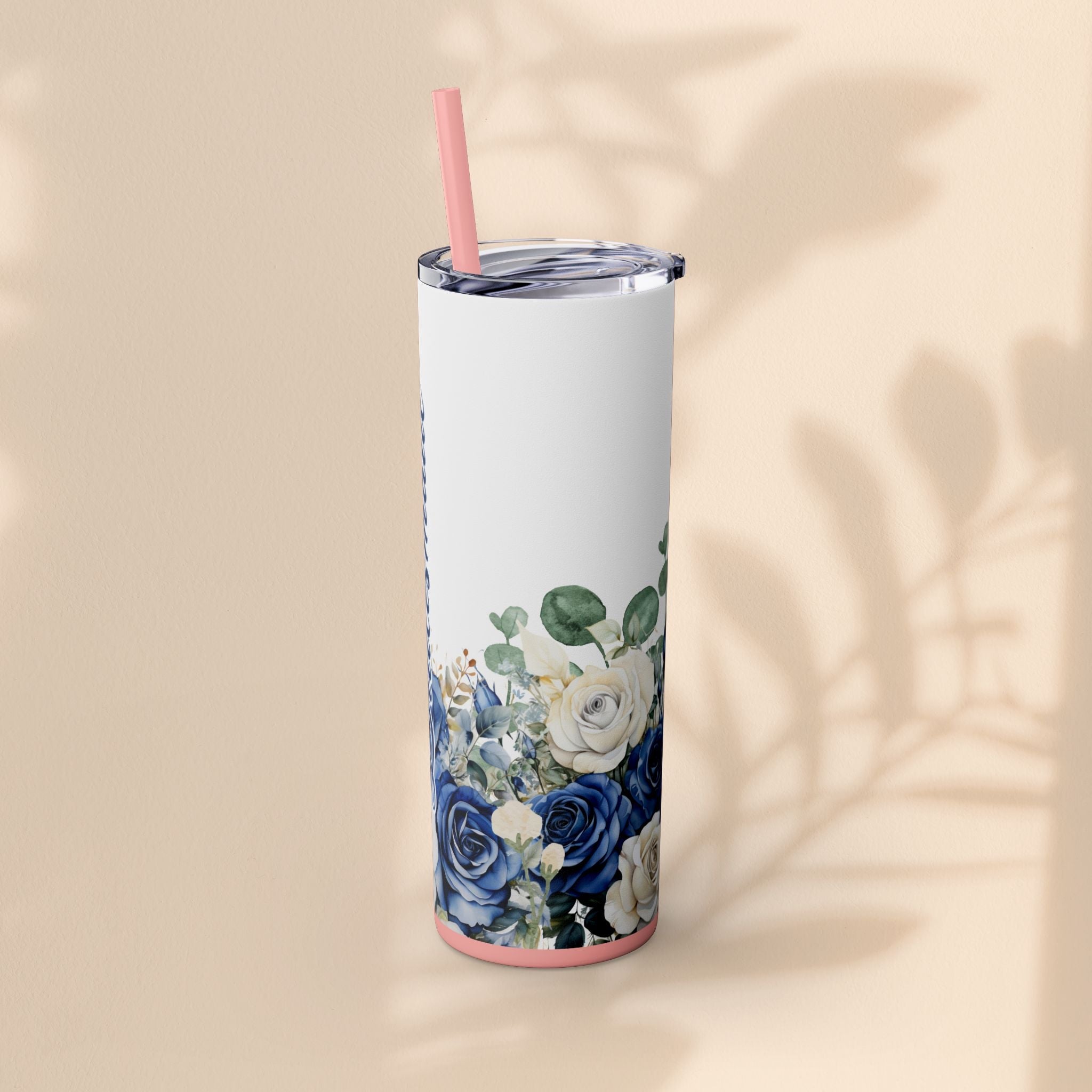 Bridesmaid Skinny Tumbler, 20oz Rose Floral Tumbler, Wedding Gift, Bridal Party, Customizable, Floral Tumbler