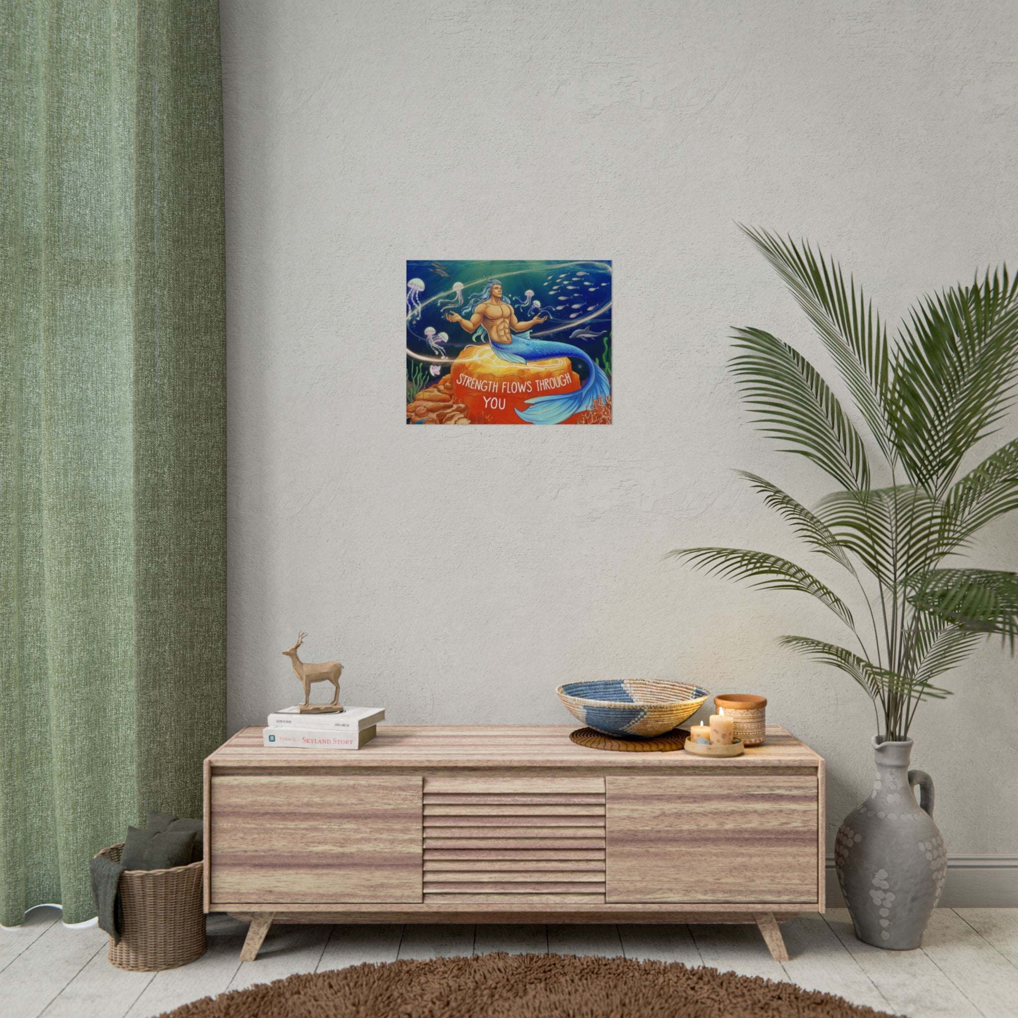 Inspirational Merman Rolled Poster - 'Strength Flows Through You' Artwork for Ocean Lovers