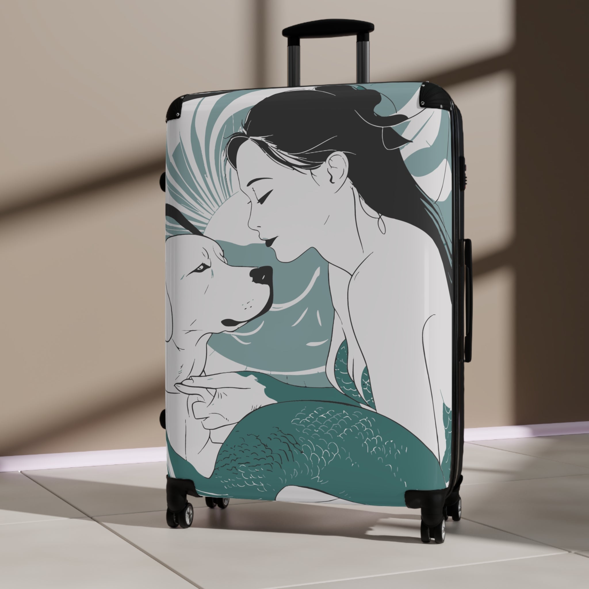 Japanese Mermaid with Dog Design Suitcase