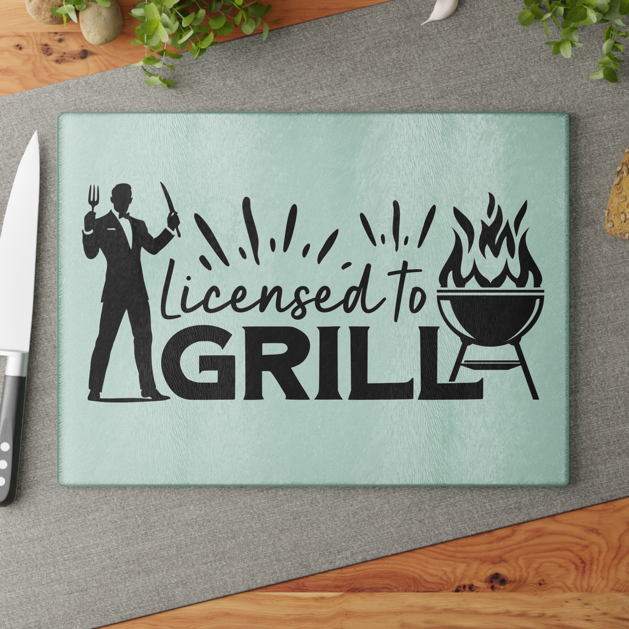 Licensed to Grill Glass Cutting Board - Perfect Gift for BBQ Lovers & Chefs