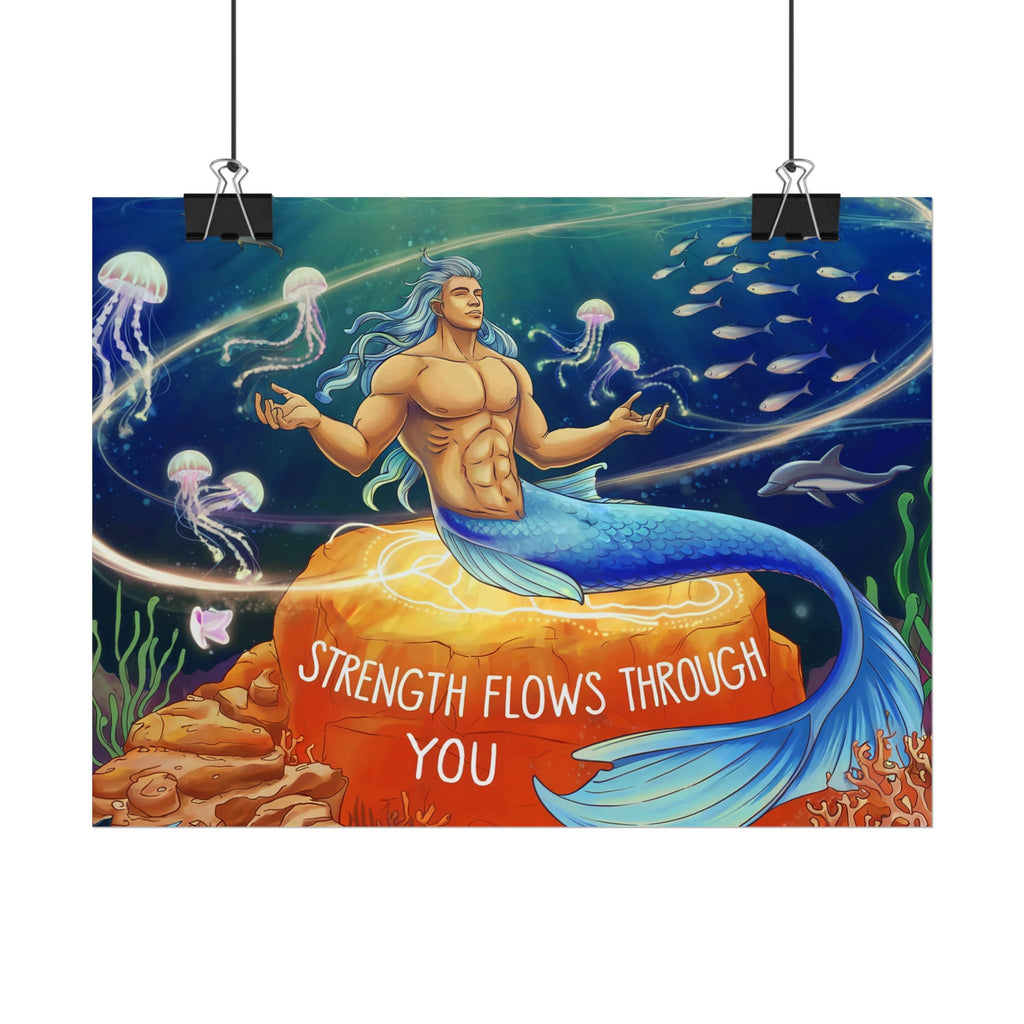 Inspirational Merman Rolled Poster - 'Strength Flows Through You' Artwork for Ocean Lovers