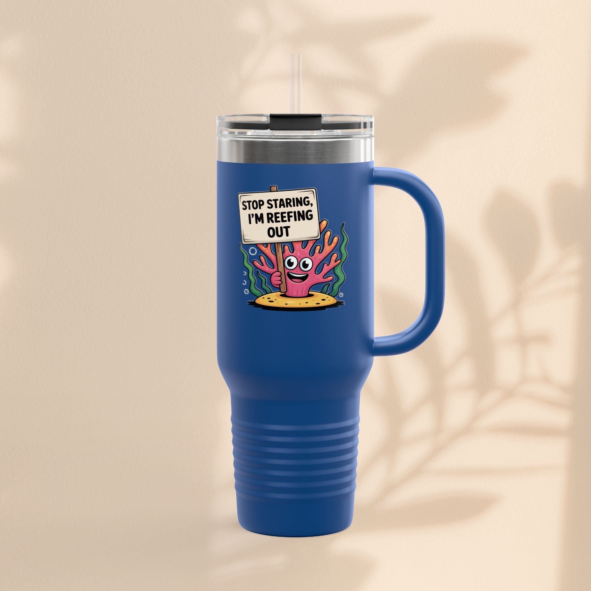 Colorful Coral Reef Insulated Travel Mug - Stop Staring, I'm Reefing Out!