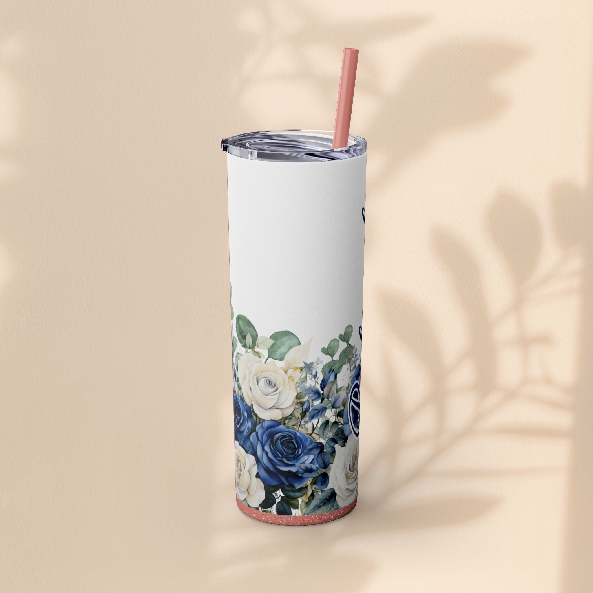 Bridesmaid Skinny Tumbler, 20oz Rose Floral Tumbler, Wedding Gift, Bridal Party, Customizable, Floral Tumbler