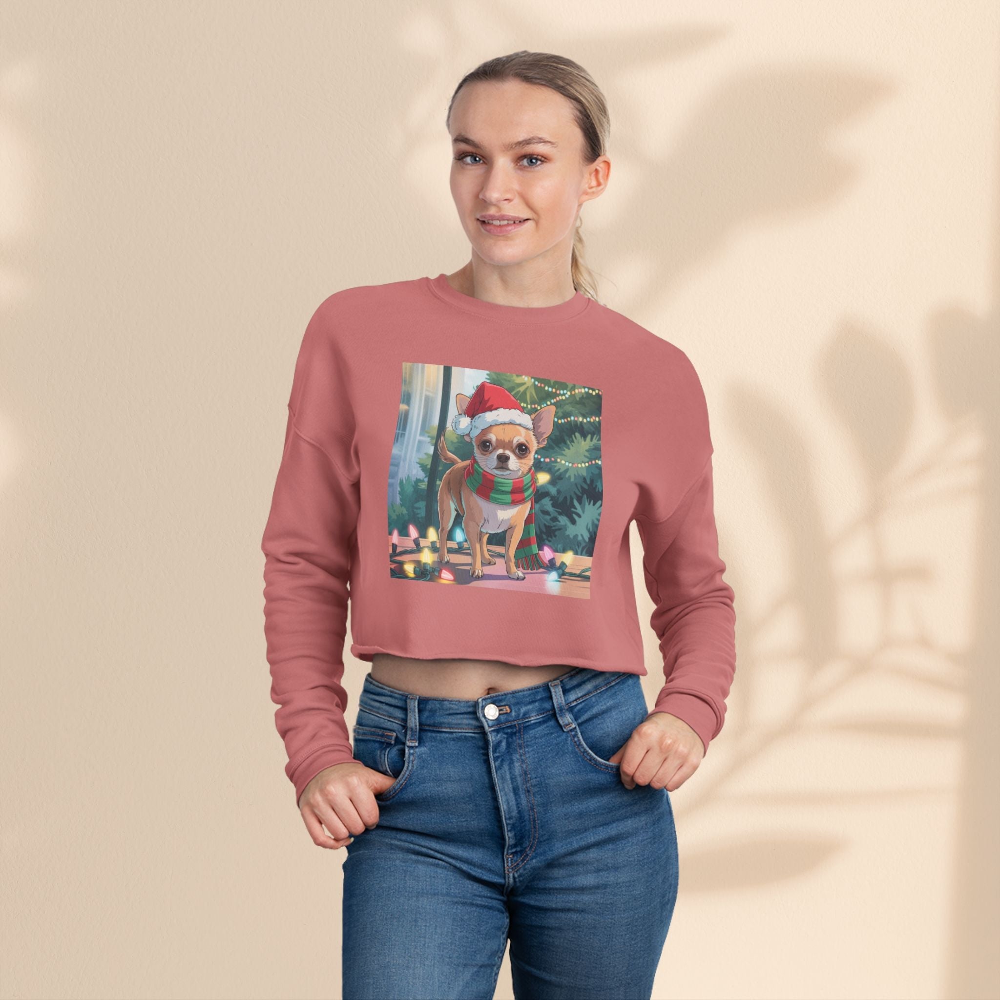 Festive Chihuahua Cropped Sweatshirt, Holiday Sweatshirt