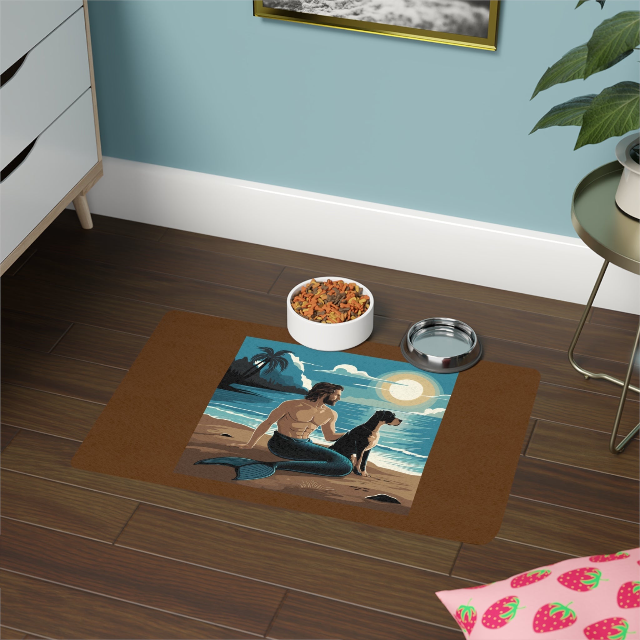 Merman with Great Dane Pet Food Mat | Non-Slip Feeding