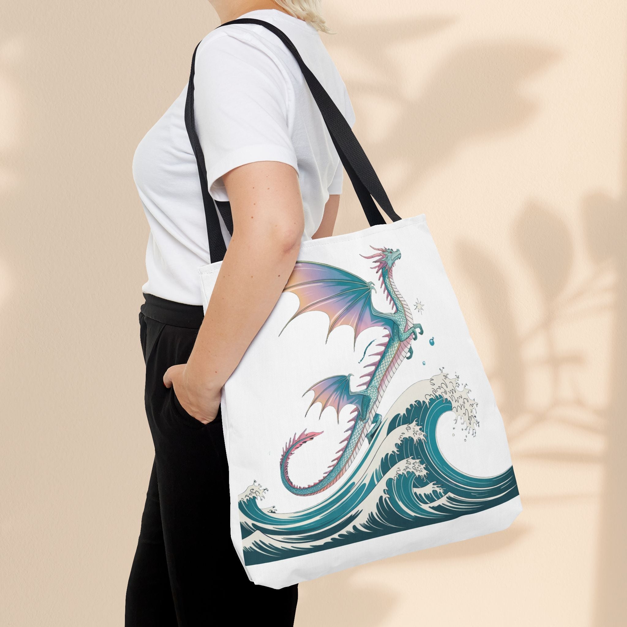 Dragons and Waves Tote Bag, Dragon Lovers Gift