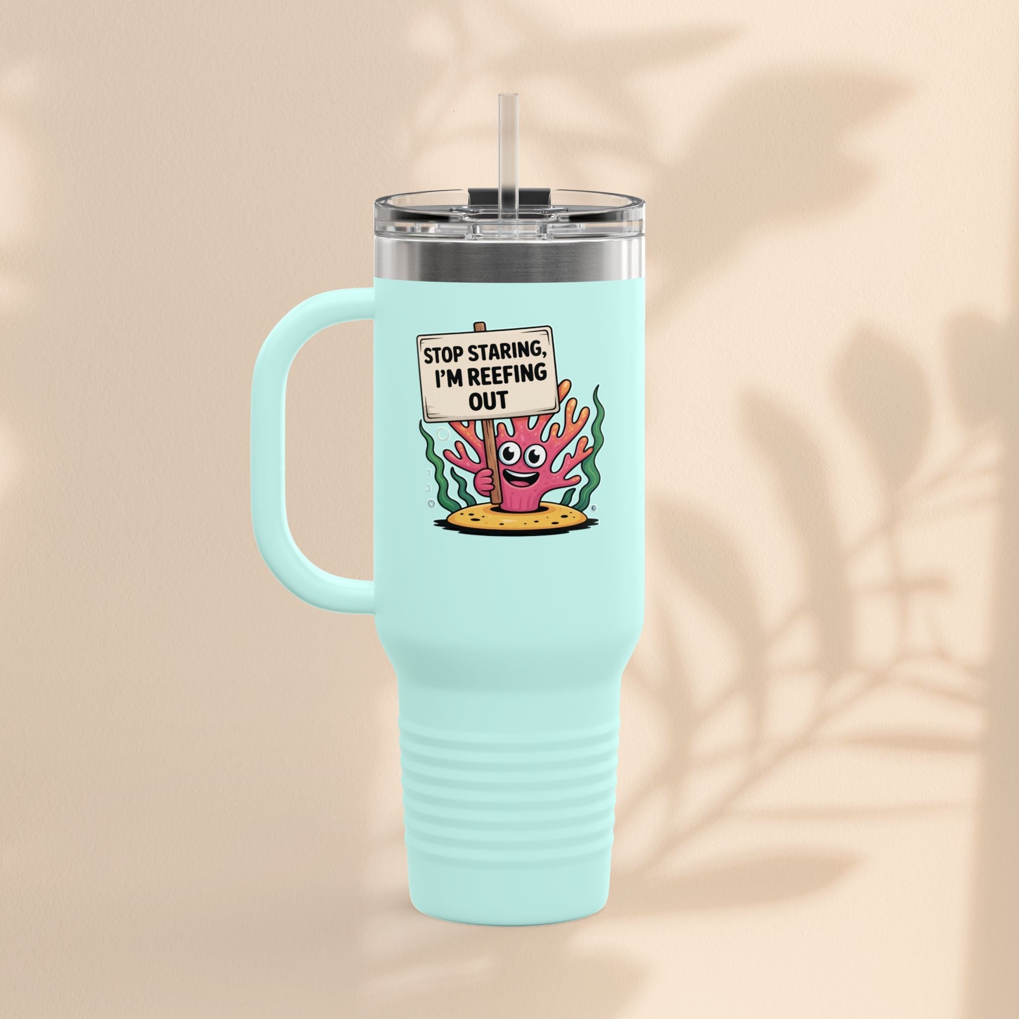 Colorful Coral Reef Insulated Travel Mug - Stop Staring, I'm Reefing Out!