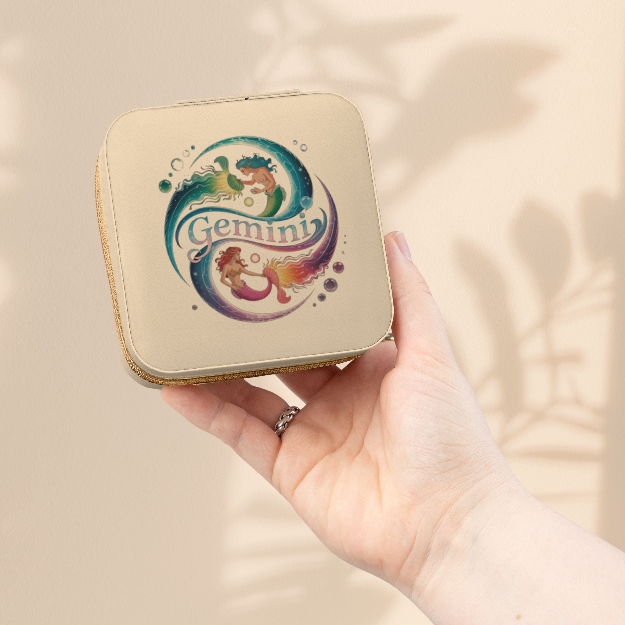 Gemini Zodiac Jewelry Travel Case — Compact Organizer for Rings, Earrings & Necklaces