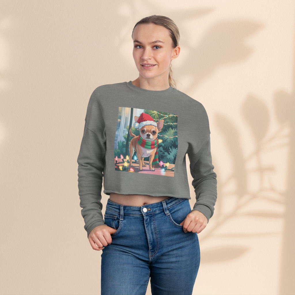 Festive Chihuahua Cropped Sweatshirt, Holiday Sweatshirt