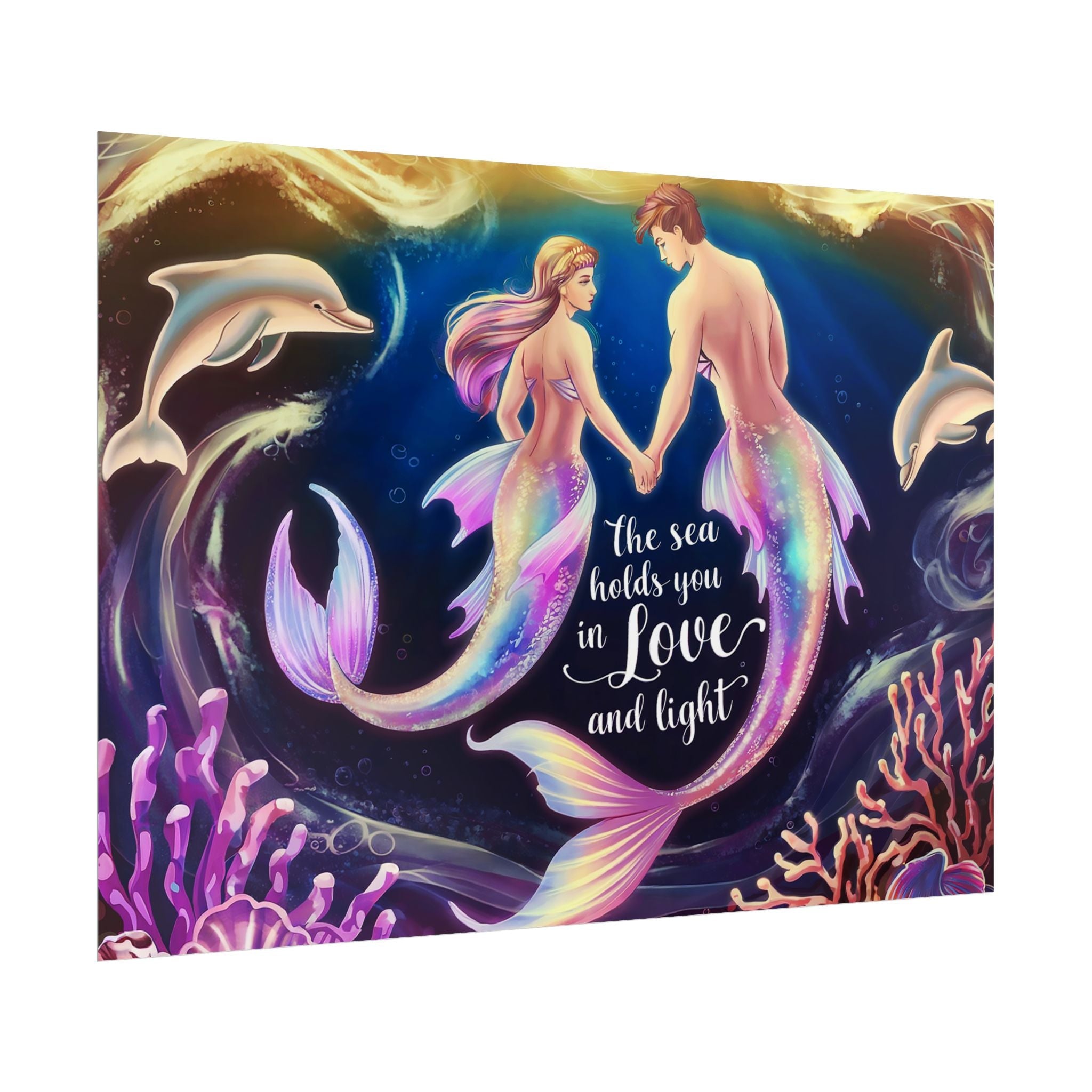 Mermaid Lovers Rolled Poster - Sea Holds You in Love and Light