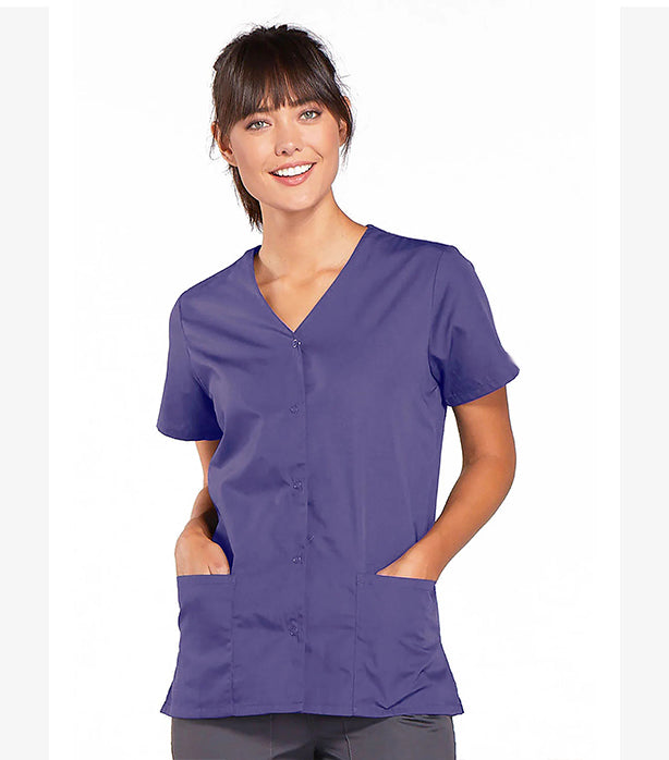 Microfiber Women's Scrub Top Front Open with Snap Buttons - 2 Pockets, Half Sleeves