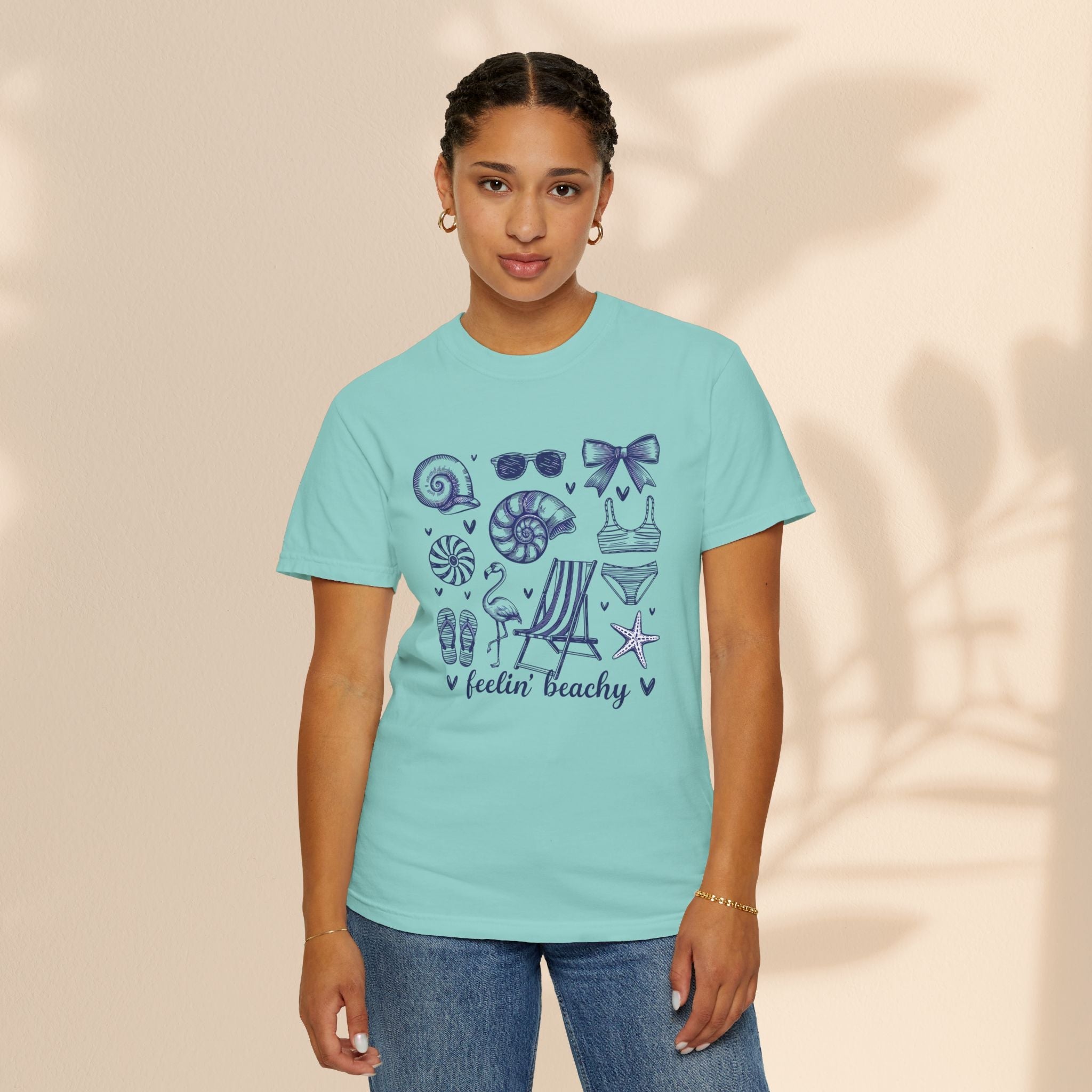 Beach Vibes Unisex Garment-Dyed T-shirt - ‘Feelin' Beachy’ Design